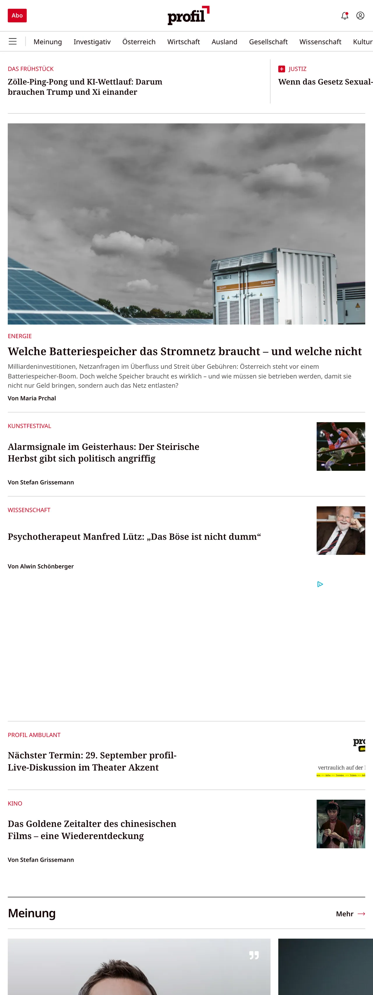 Screenshot of the profil front page