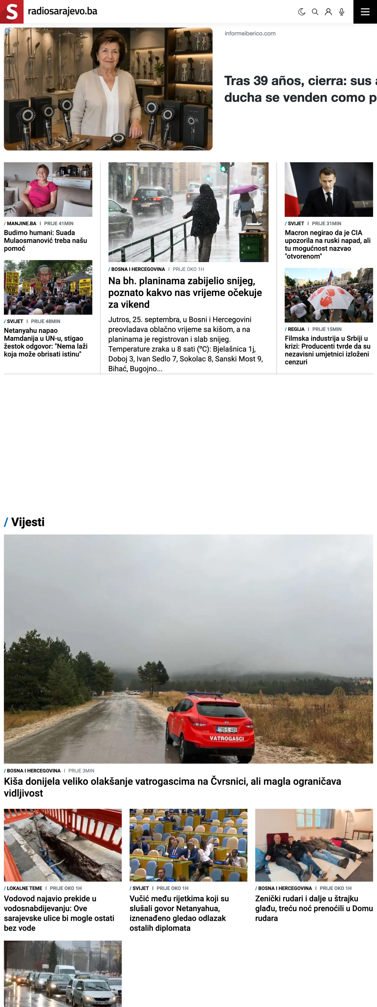 Screenshot of the Radio Sarajevo front page
