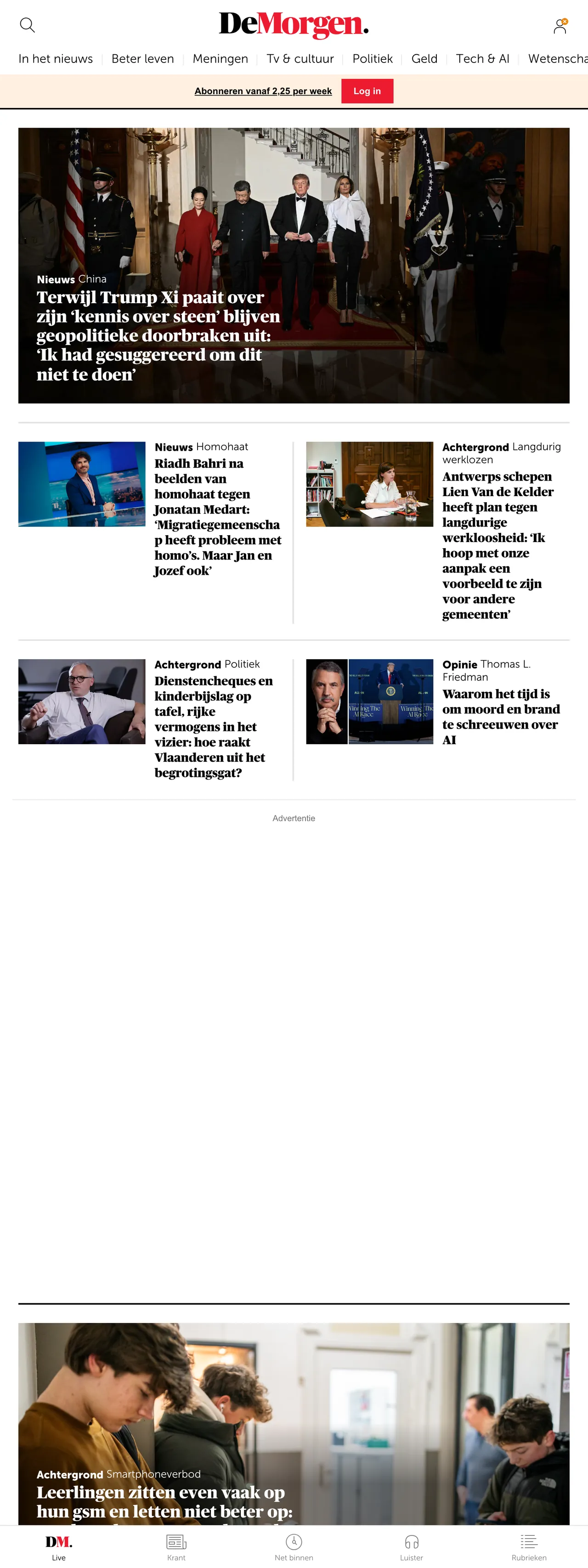 Screenshot of the De Morgen front page