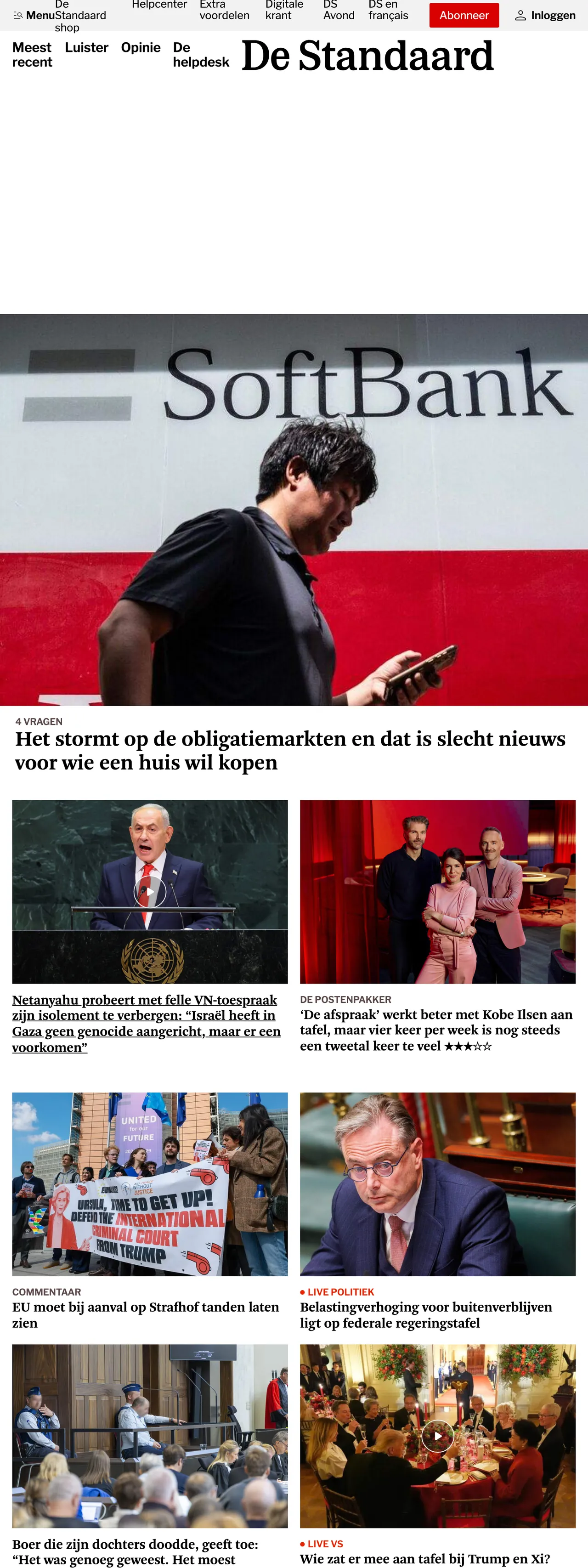 Screenshot of the De Standaard front page