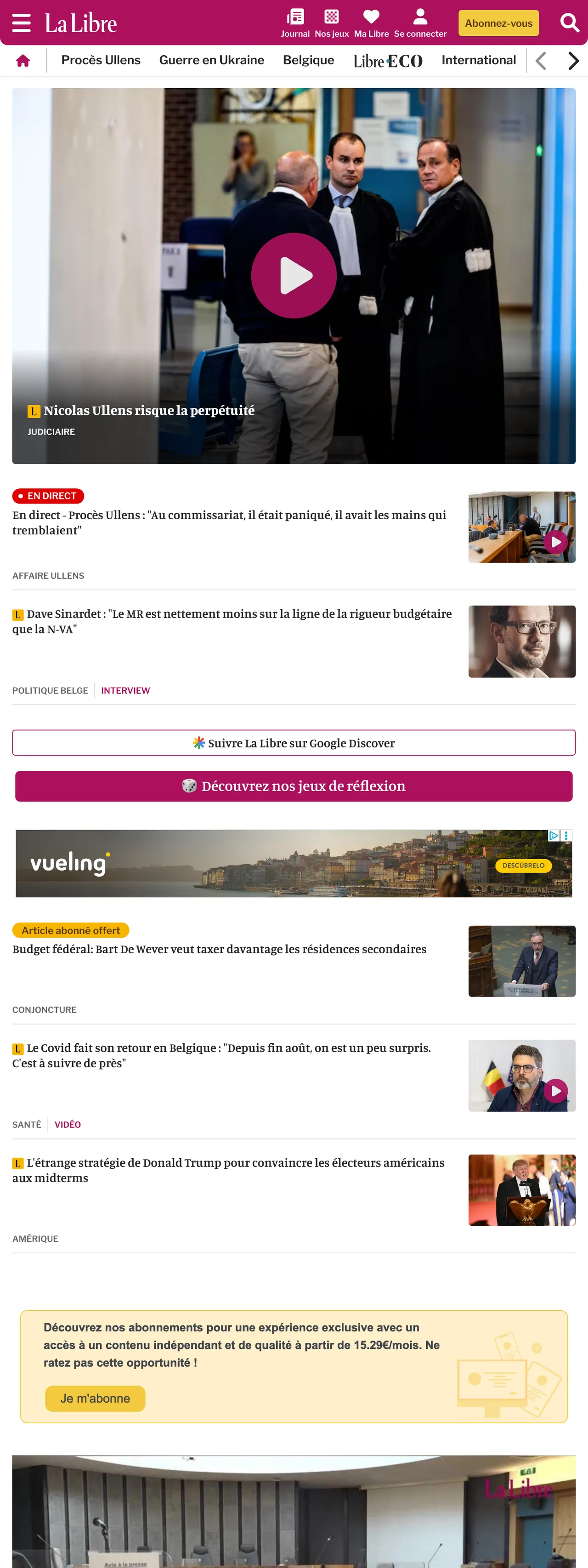 Screenshot of the La Libre front page