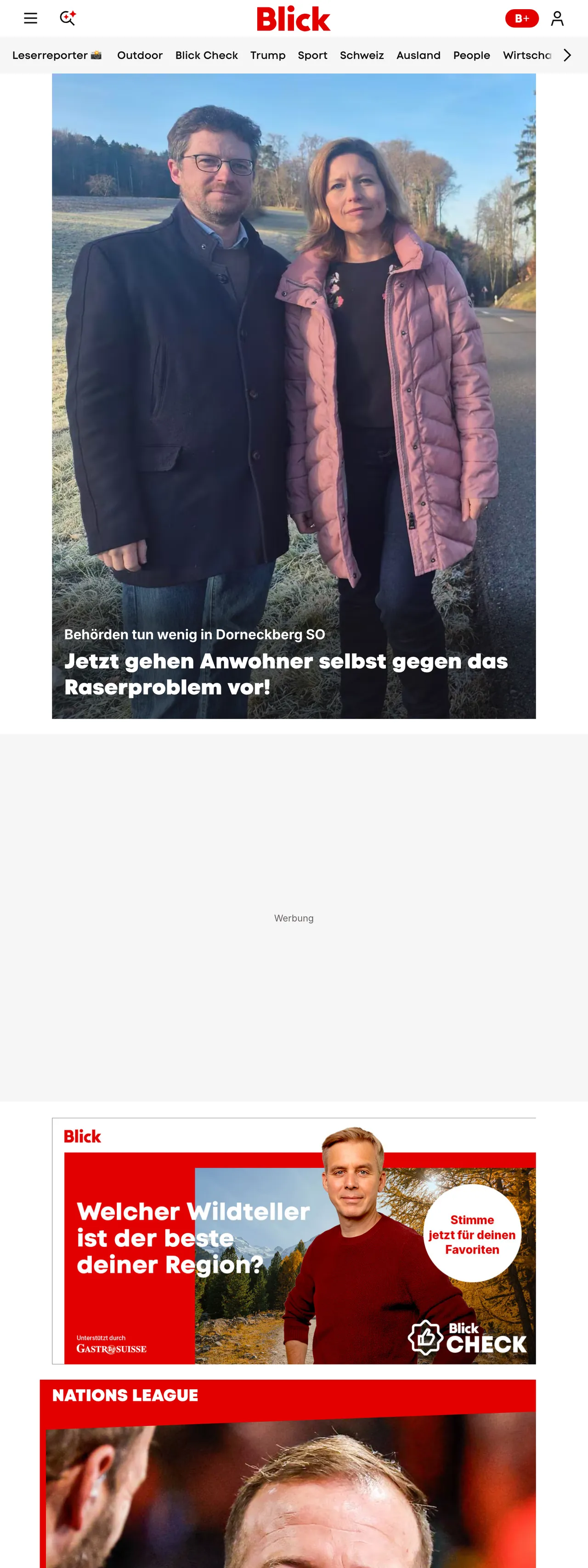Screenshot of the Blick front page