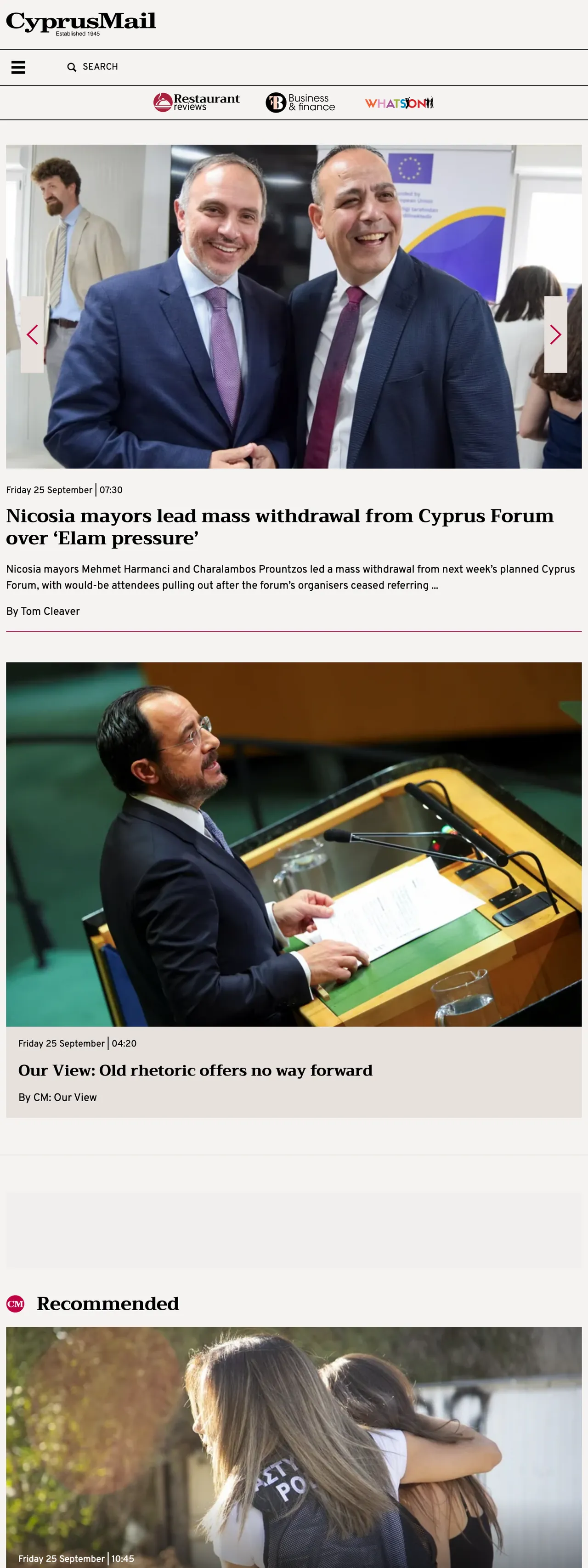 Screenshot of the Cyprus Mail front page