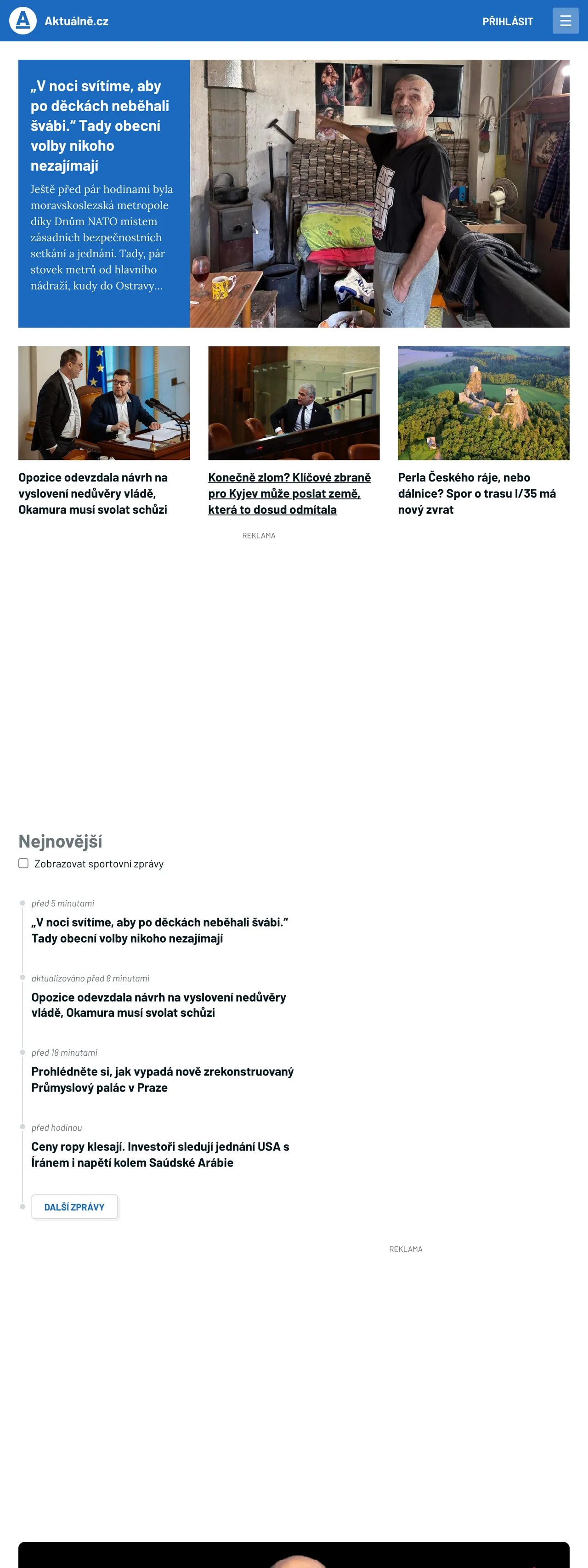 Screenshot of the Aktuálně.cz front page