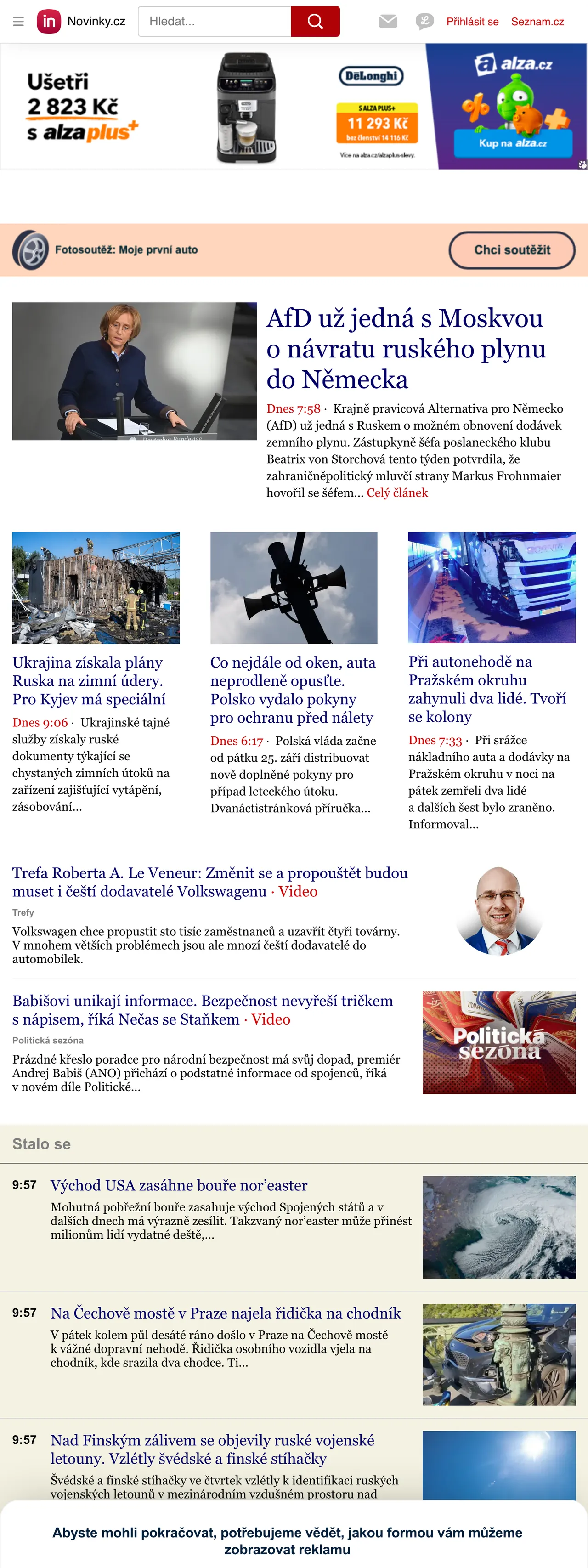 Screenshot of the Novinky.cz front page