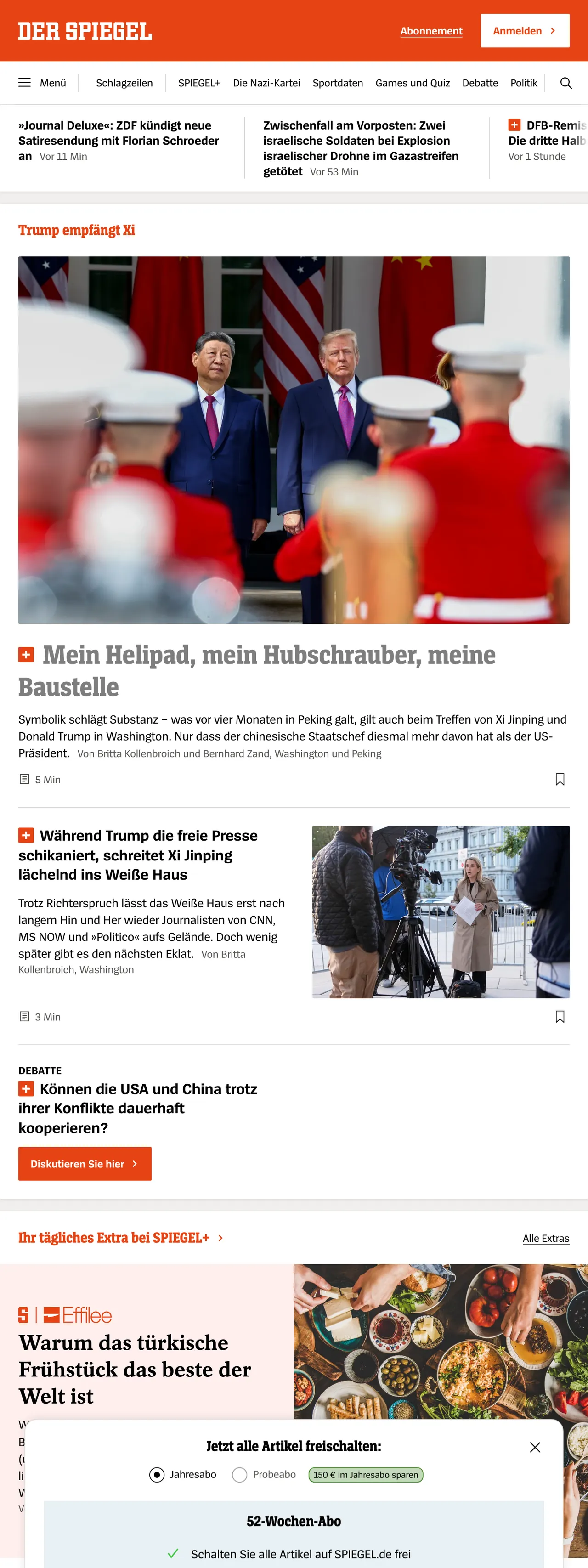 Screenshot of the DER SPIEGEL front page