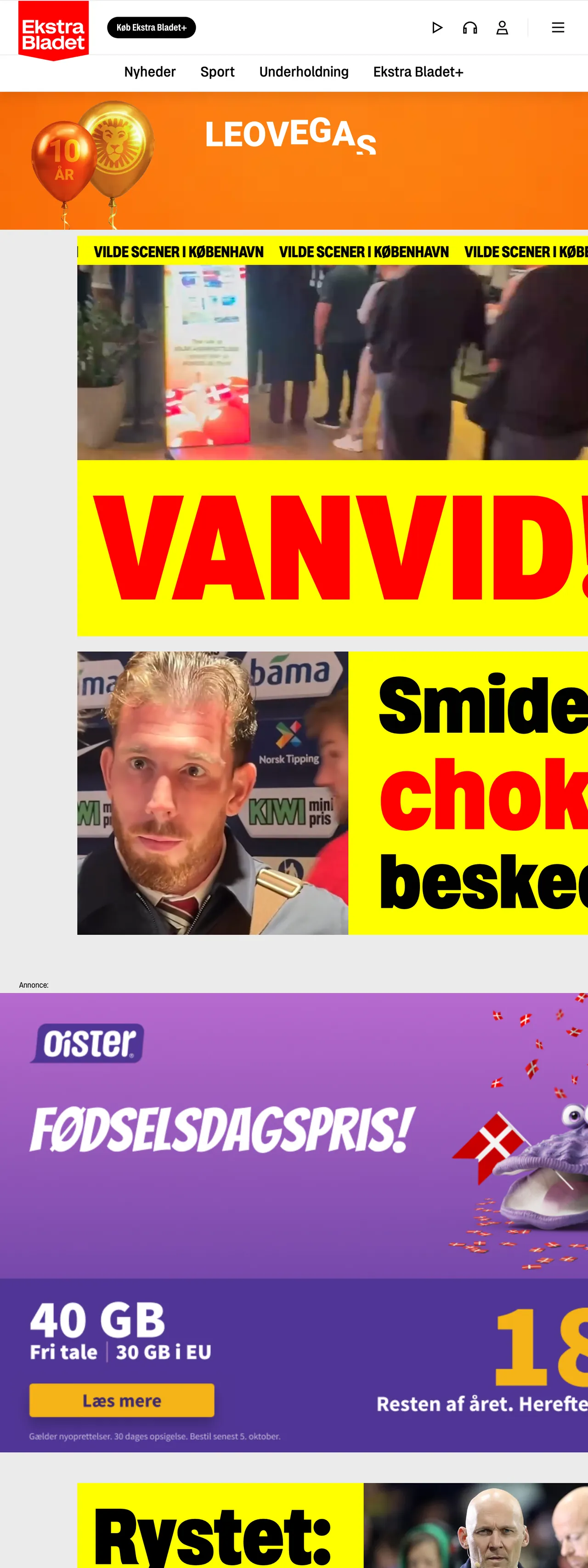 Screenshot of the Ekstra Bladet front page