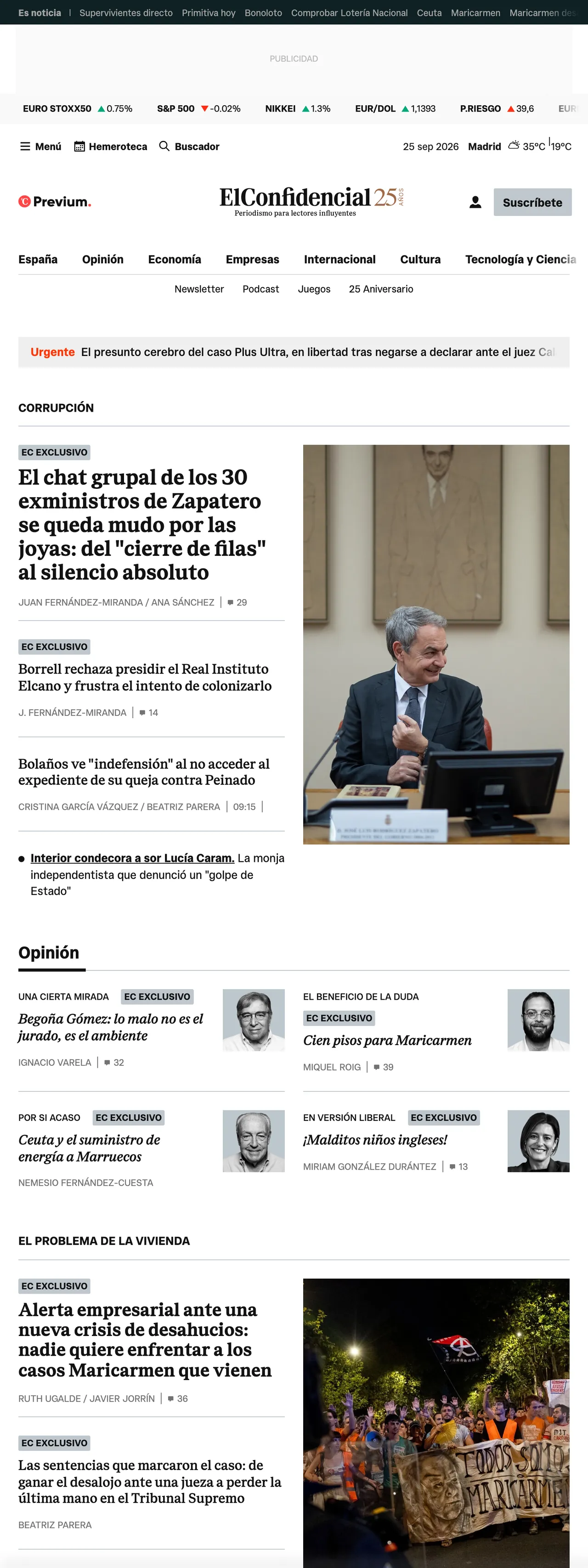 Screenshot of the El Confidencial front page