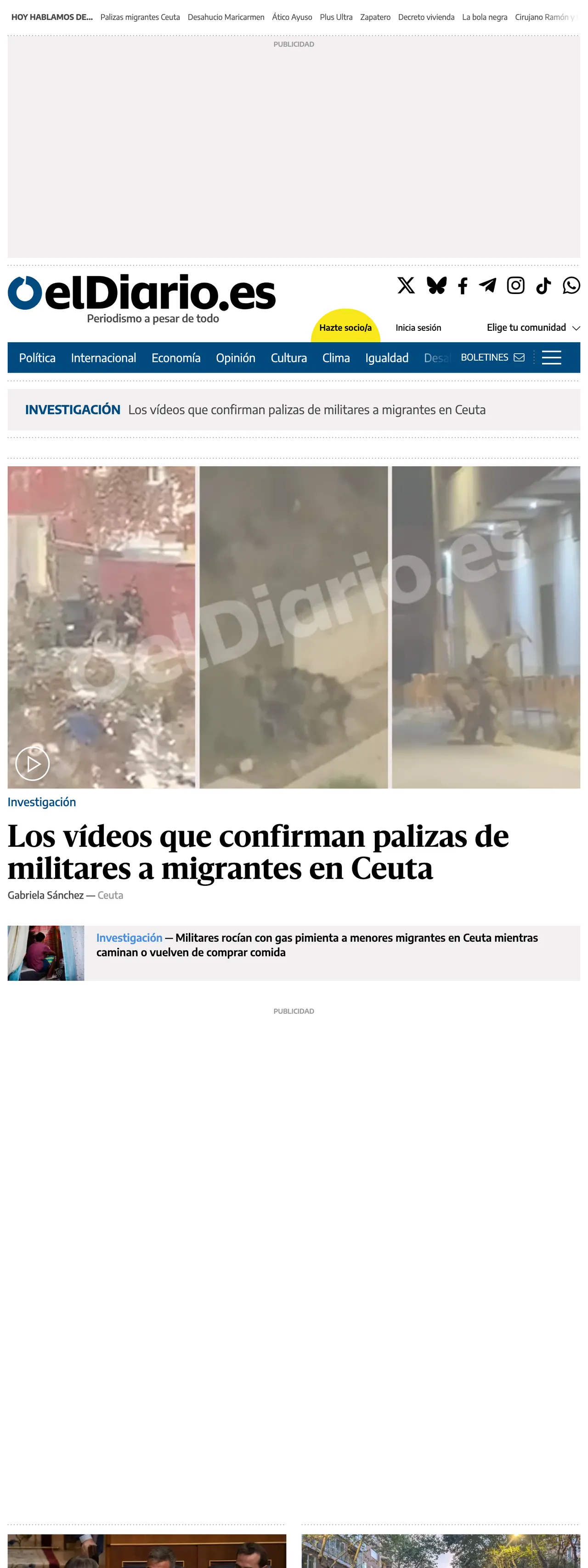 Screenshot of the elDiario.es front page
