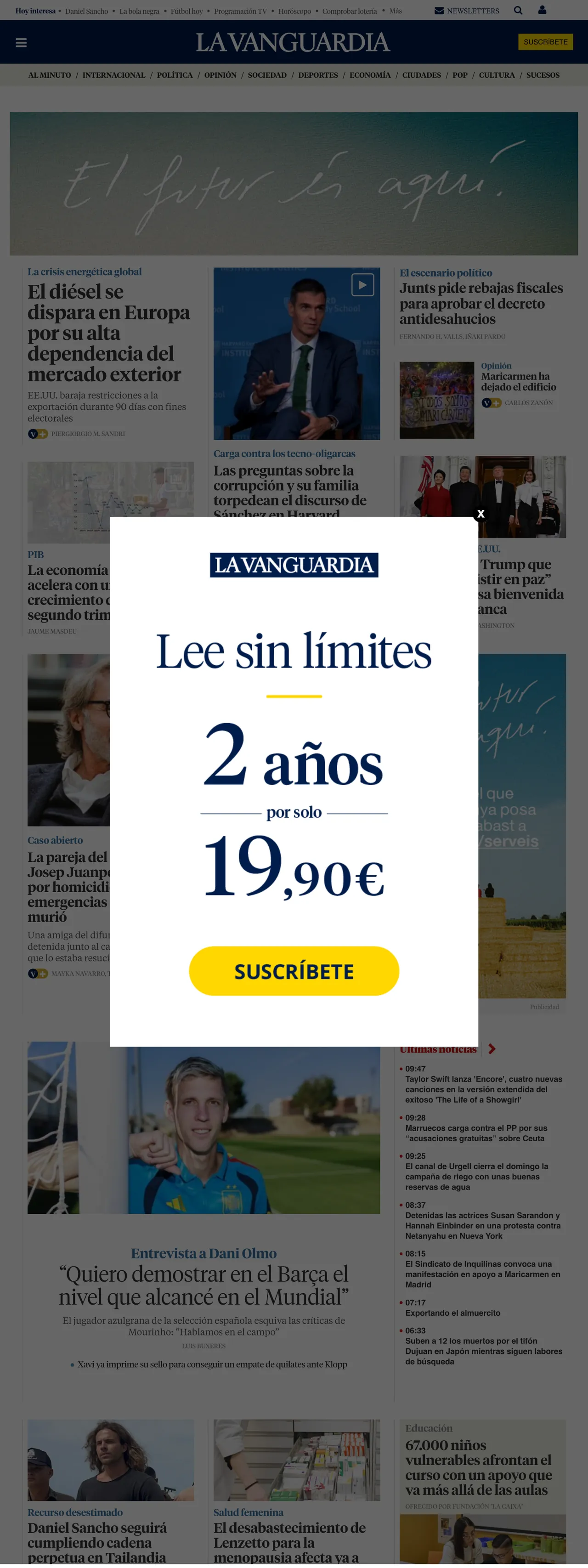Screenshot of the La Vanguardia front page