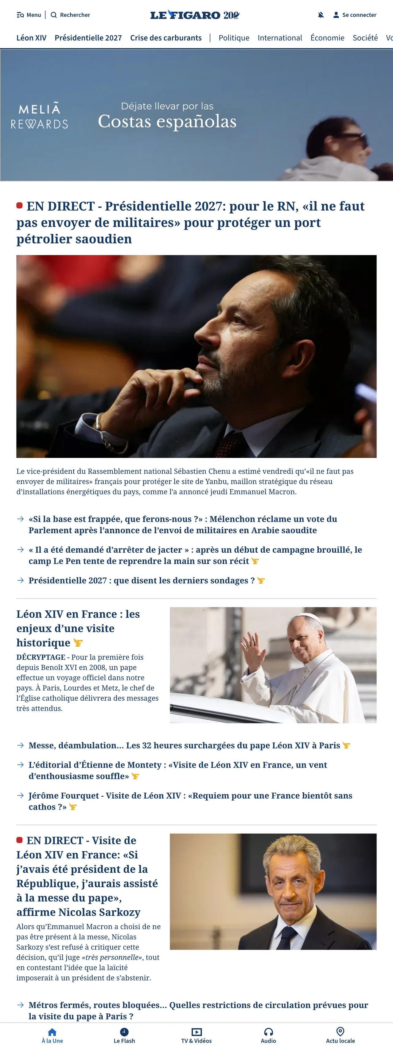 Screenshot of the Le Figaro front page