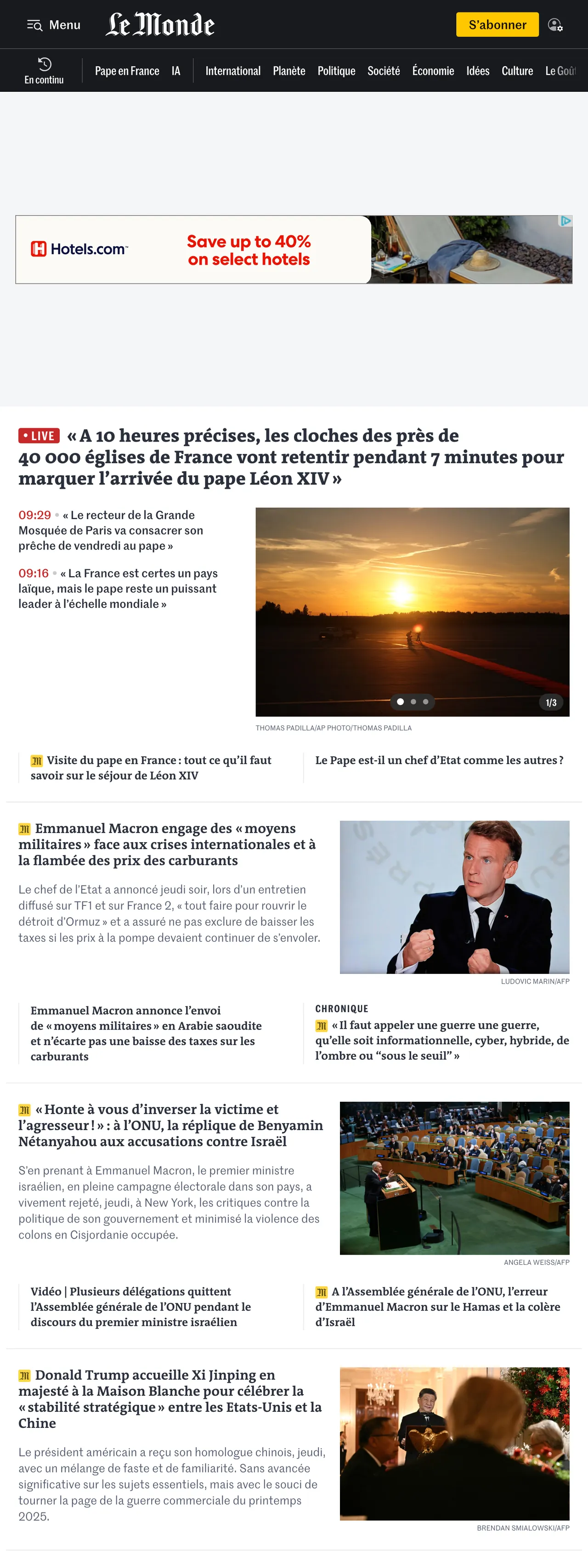 Screenshot of the Le Monde front page