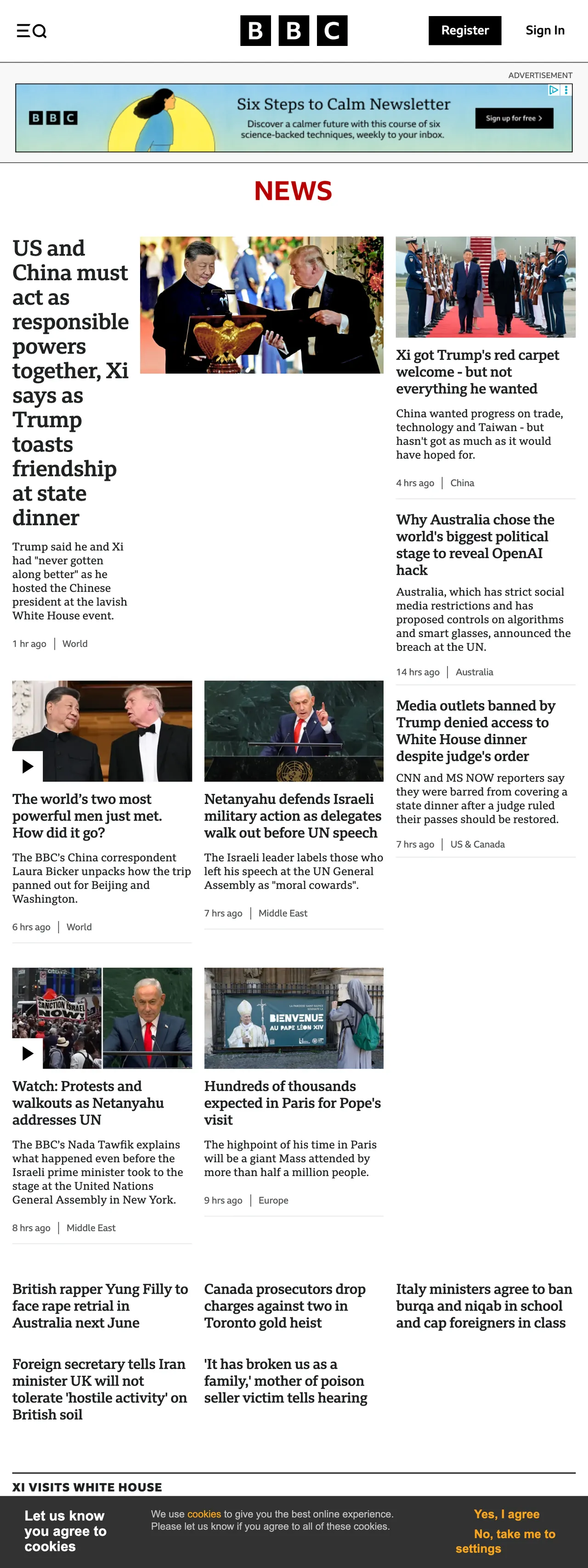 Screenshot of the BBC News front page