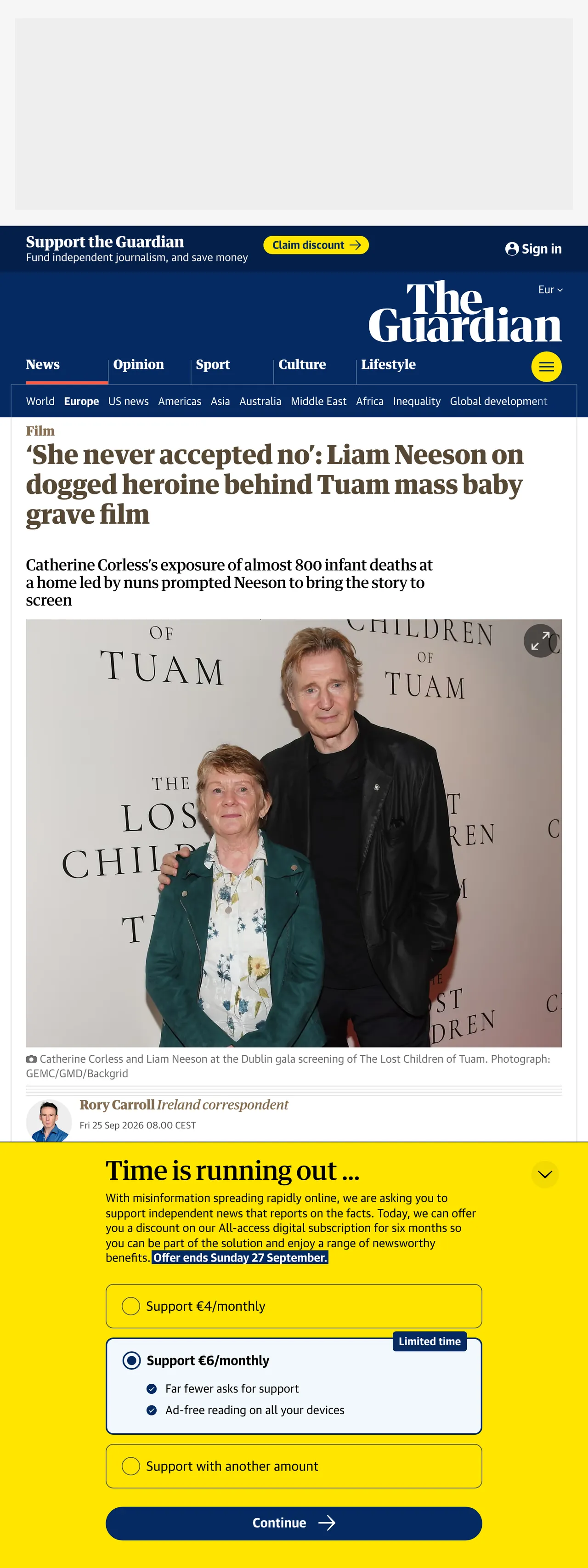 Screenshot of the The Guardian front page