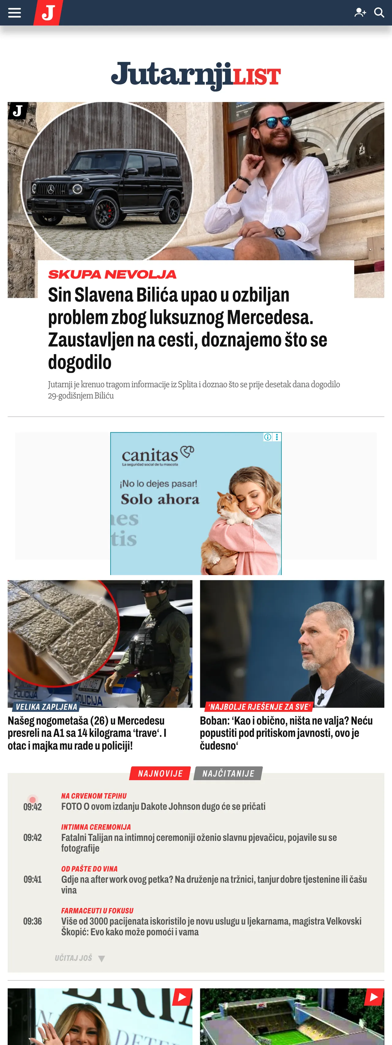 Screenshot of the Jutarnji list front page