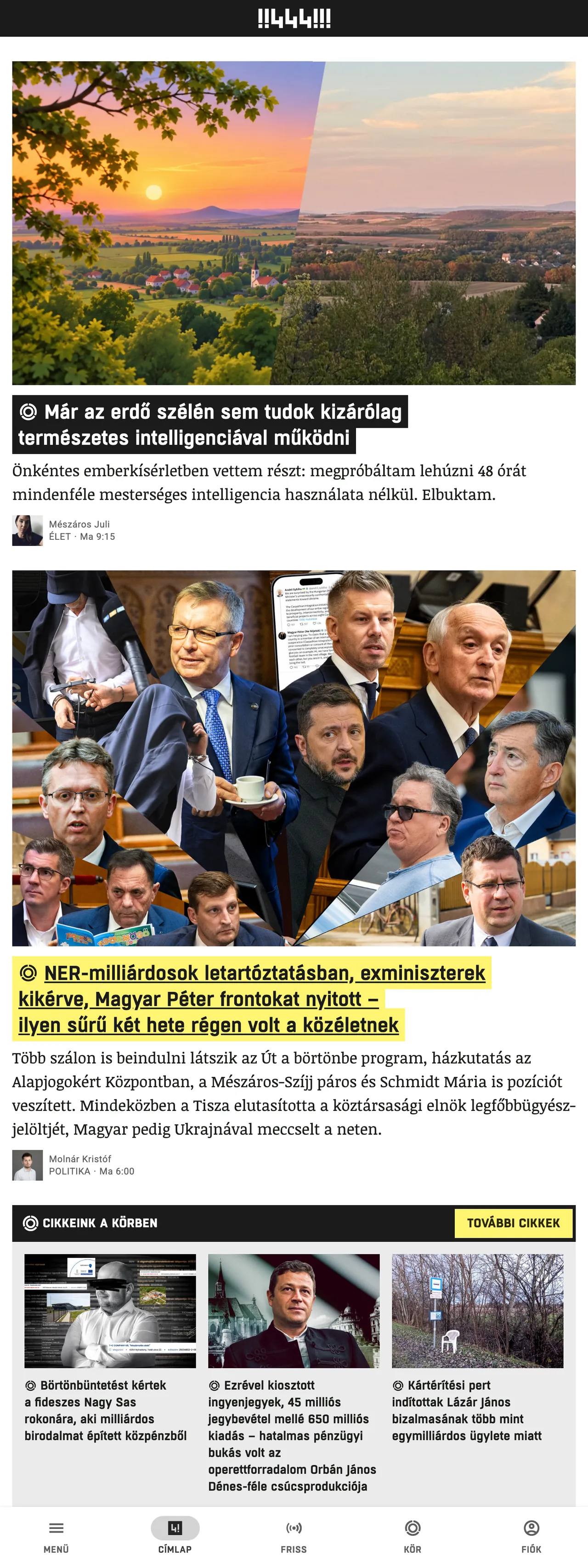 Screenshot of the 444 front page