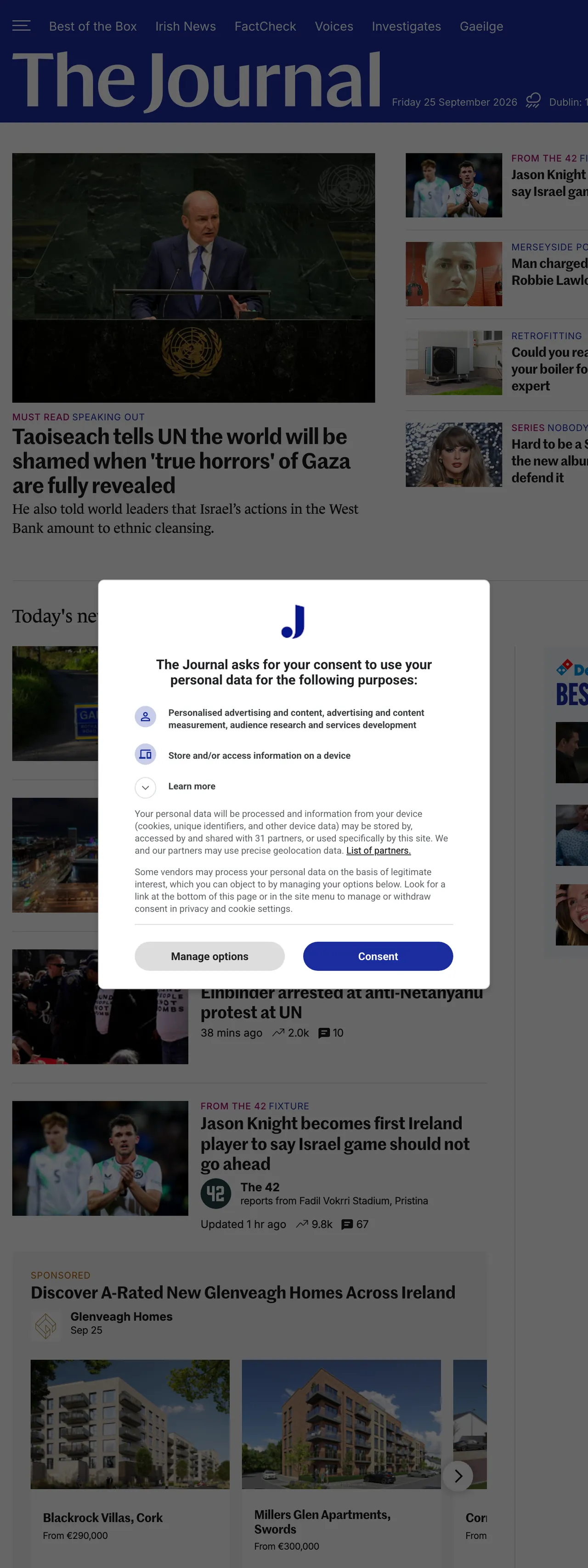 Screenshot of the TheJournal.ie front page