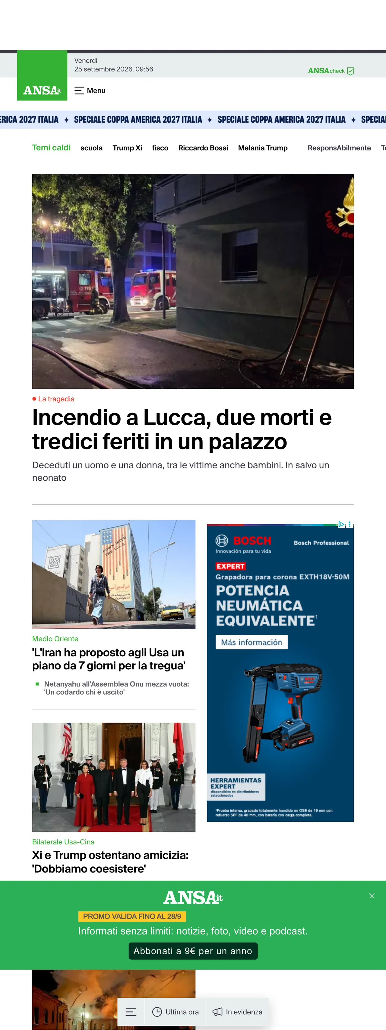 Screenshot of the ANSA front page