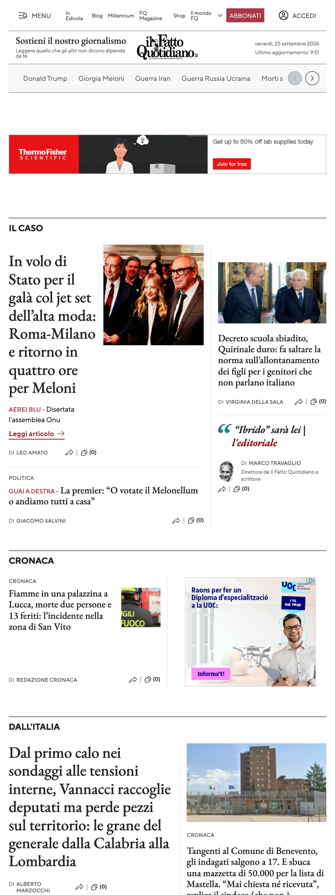 Screenshot of the Il Fatto Quotidiano front page