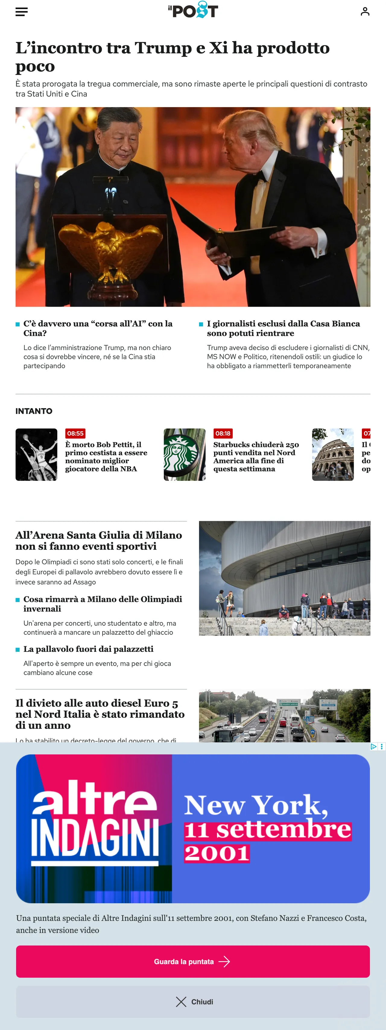 Screenshot of the Il Post front page