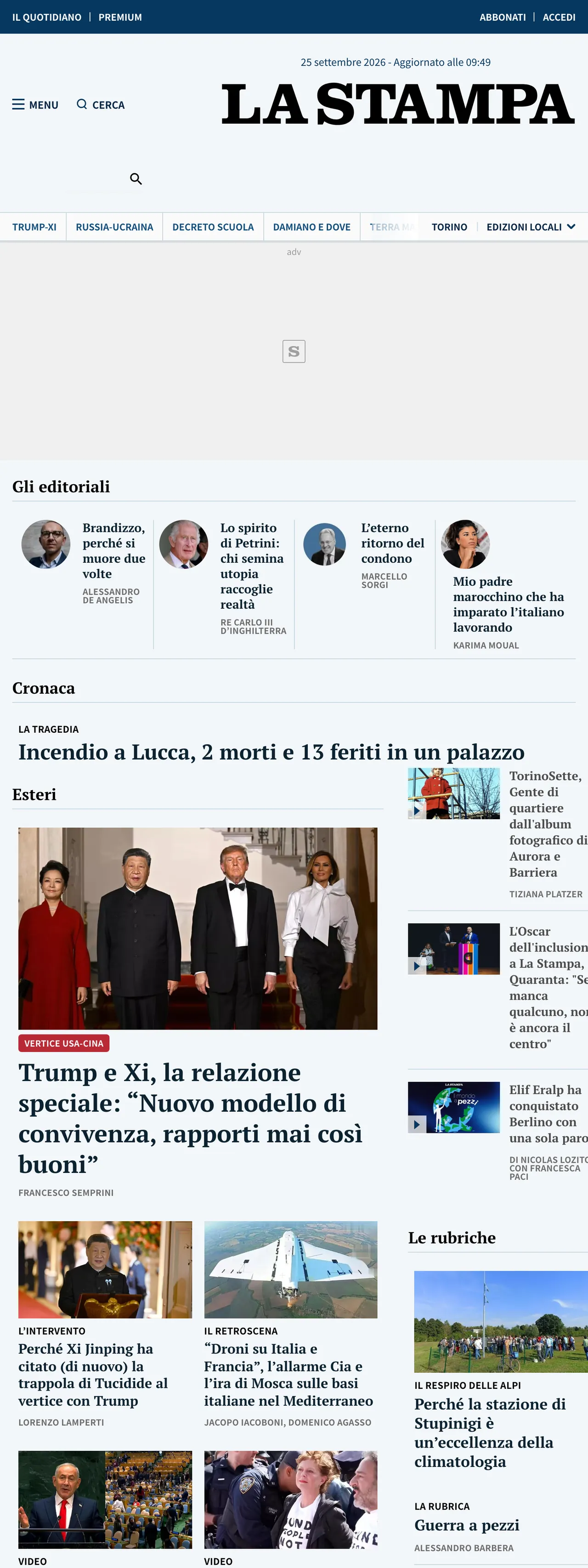 Screenshot of the La Stampa front page