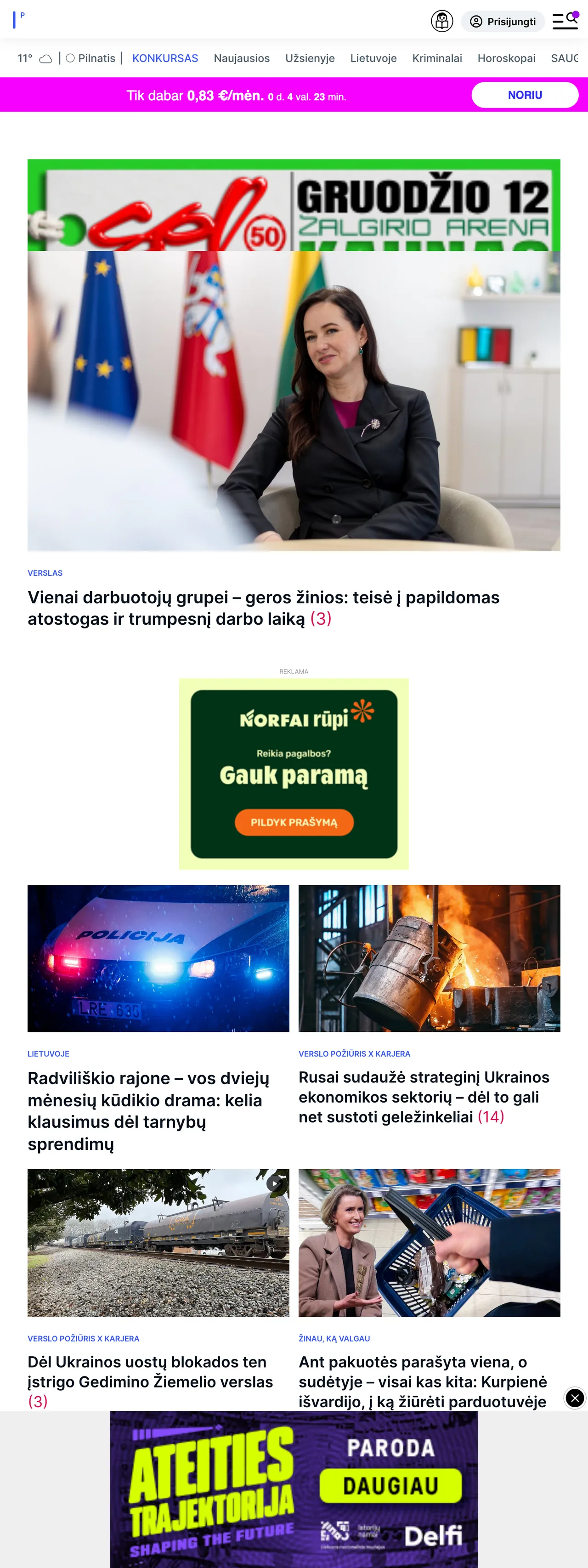 Screenshot of the Delfi front page