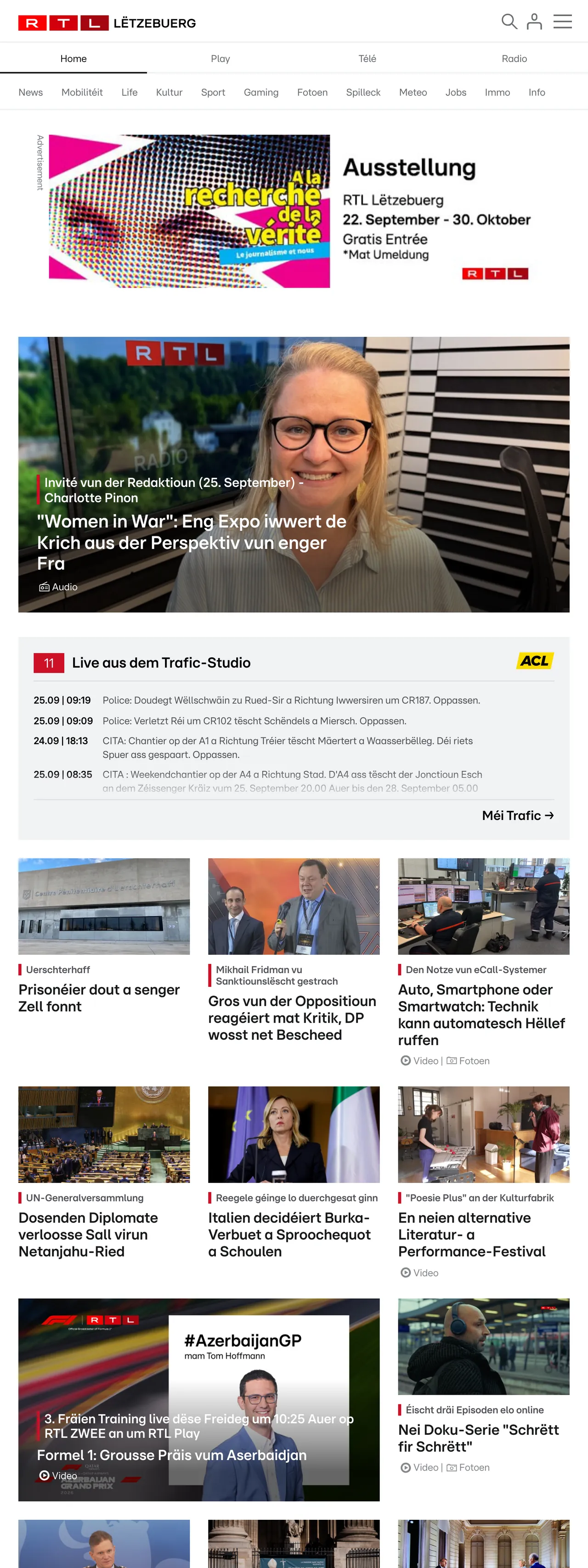 Screenshot of the RTL Lëtzebuerg front page