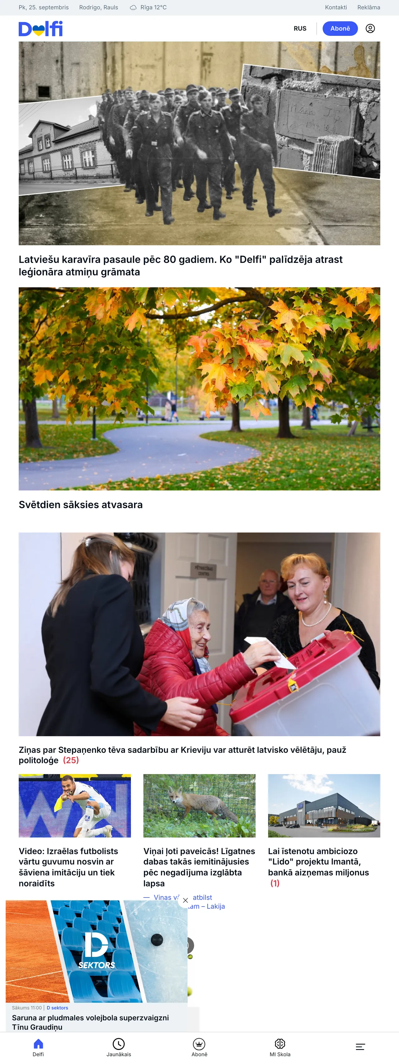 Screenshot of the Delfi front page