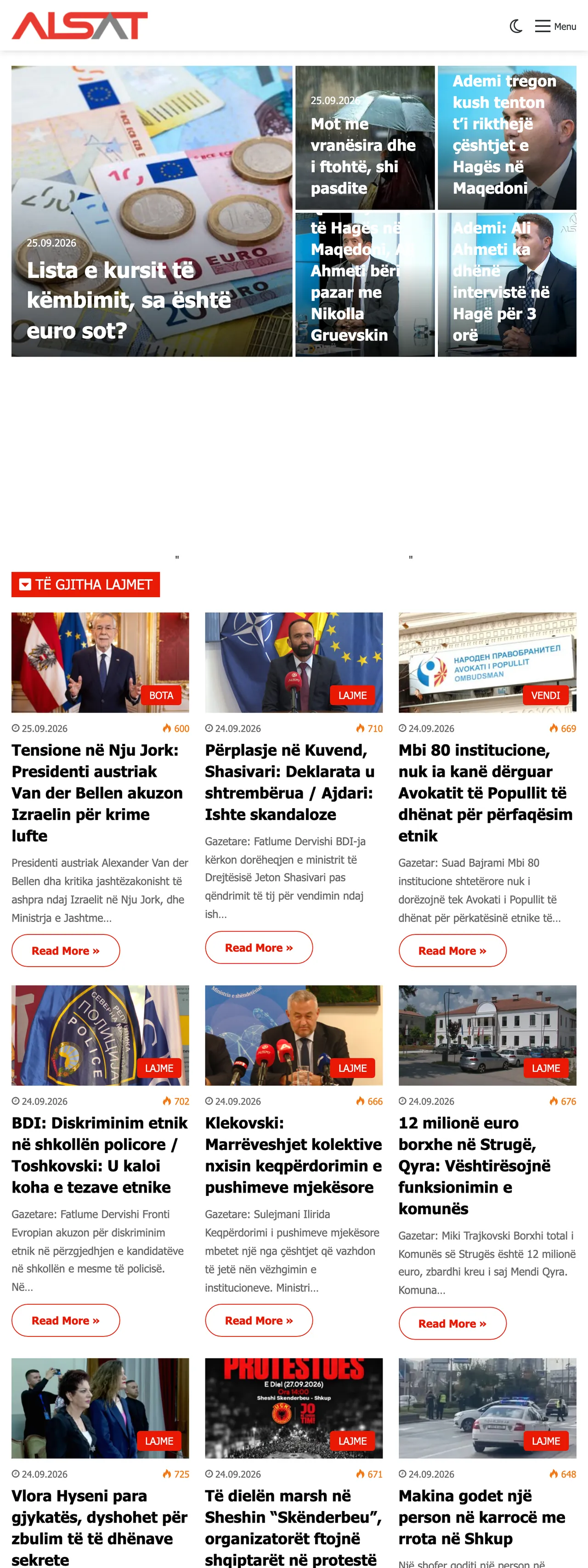 Screenshot of the ALSAT front page