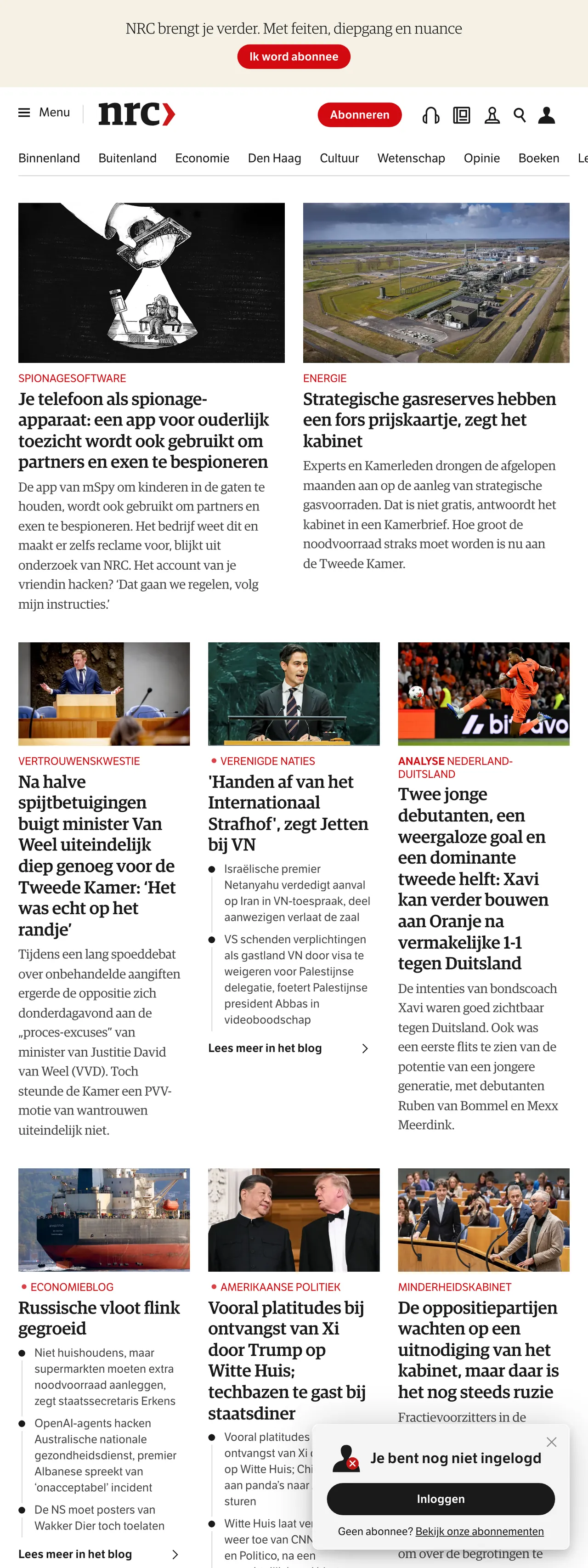 Screenshot of the NRC front page