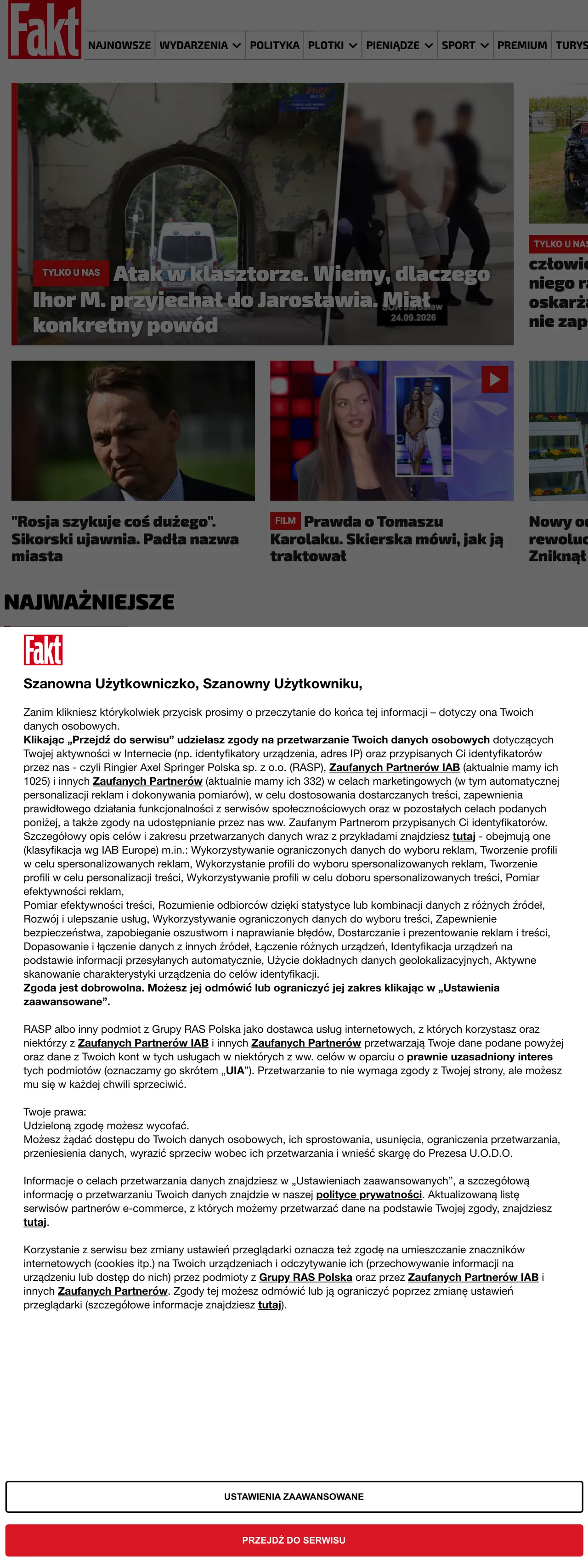 Screenshot of the Fakt front page