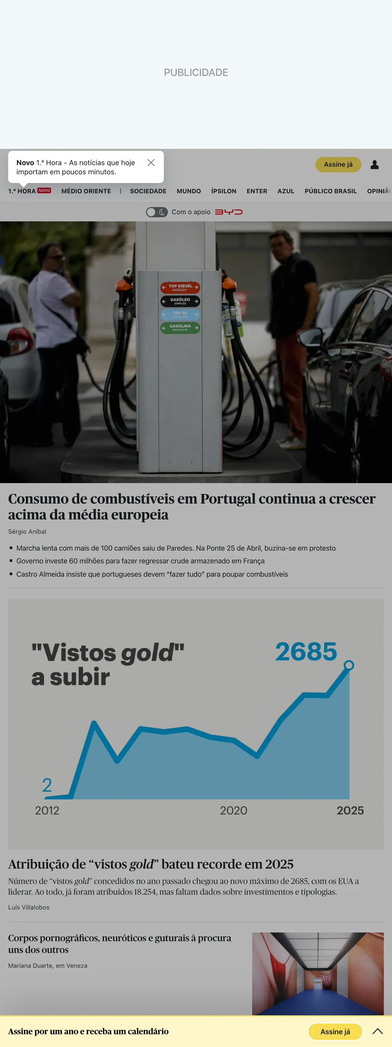 Screenshot of the Público front page