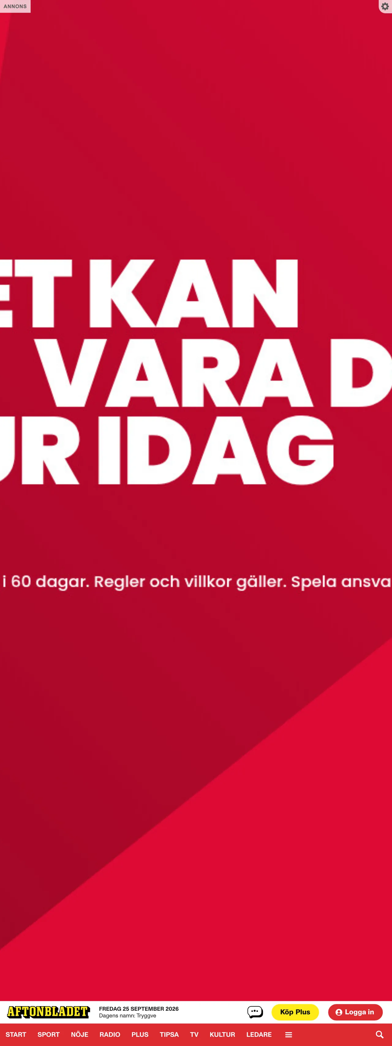 Screenshot of the Aftonbladet front page