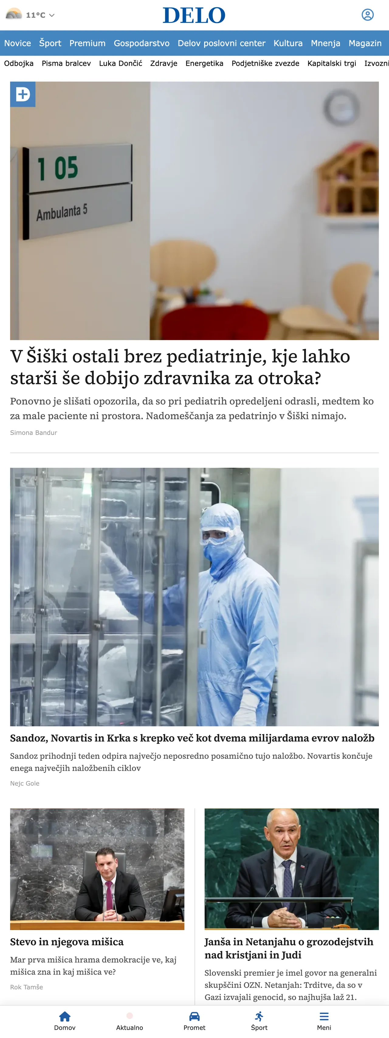 Screenshot of the Delo front page