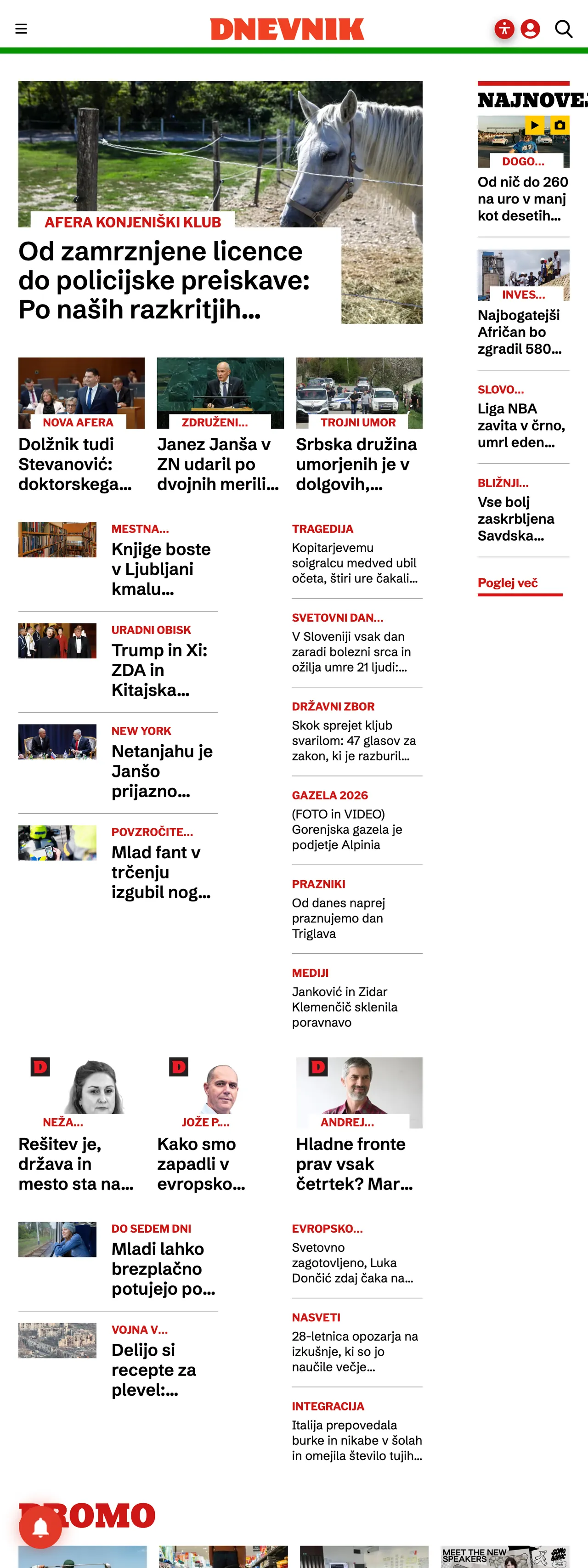Screenshot of the Dnevnik front page