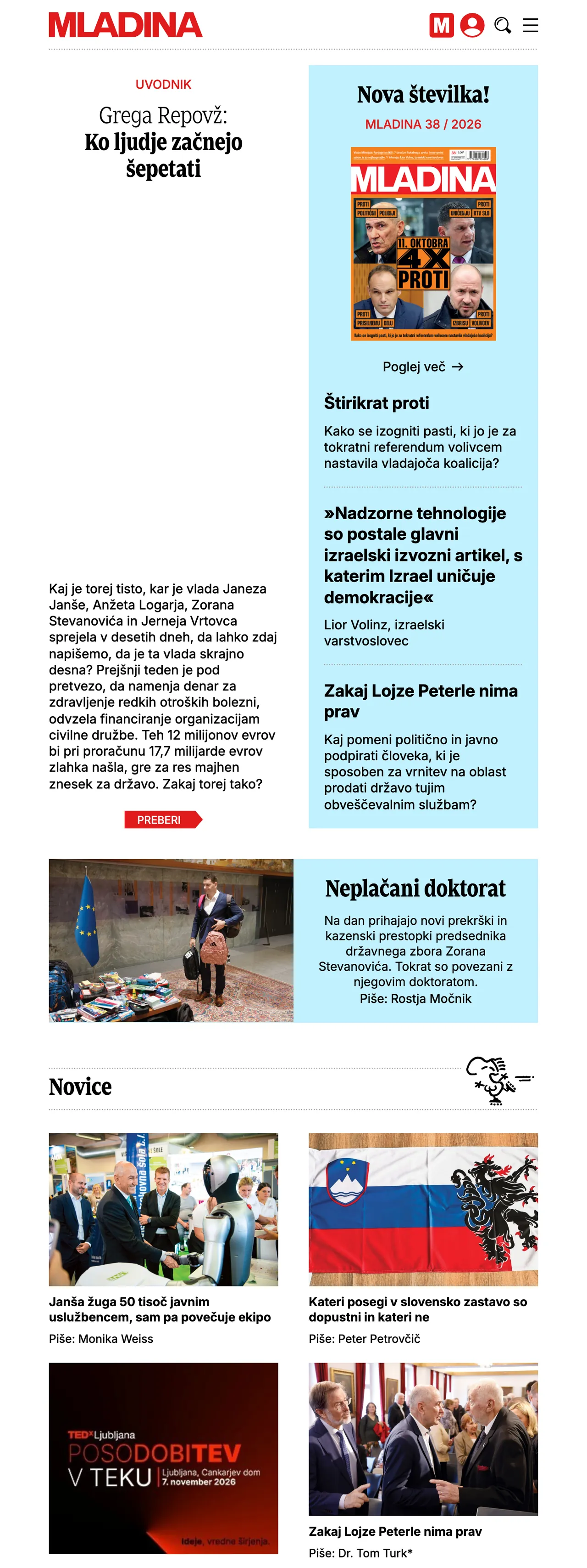 Screenshot of the Mladina front page