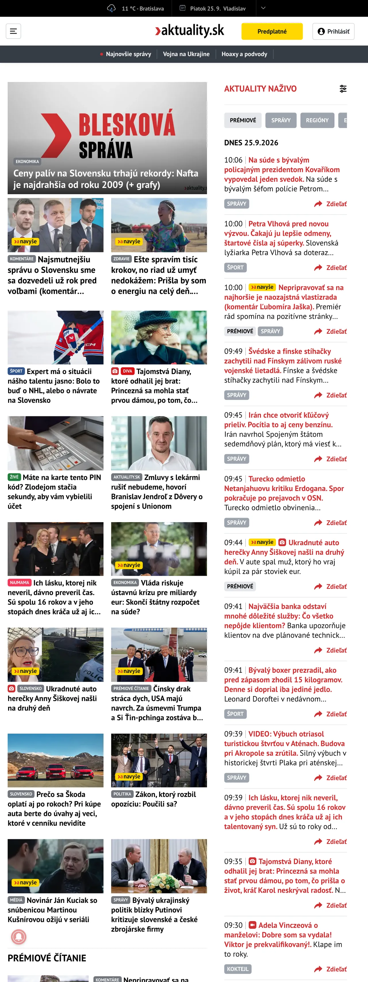 Screenshot of the Aktuality.sk front page