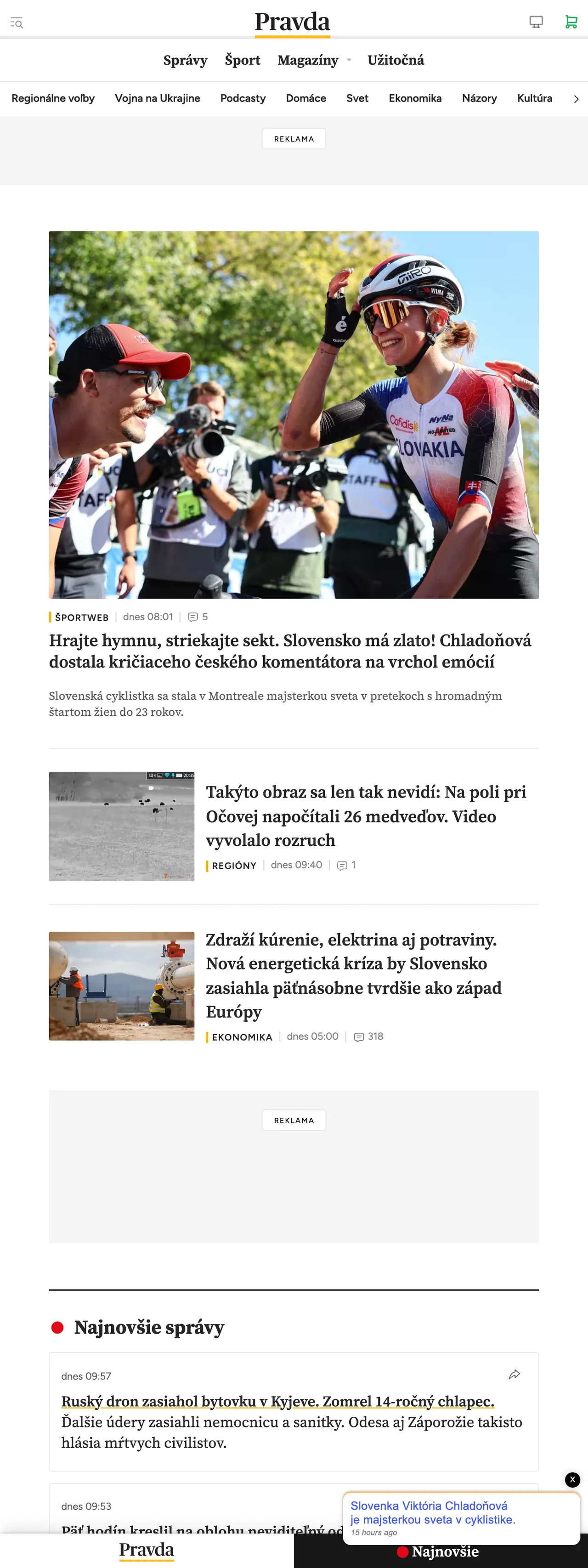 Screenshot of the Pravda front page