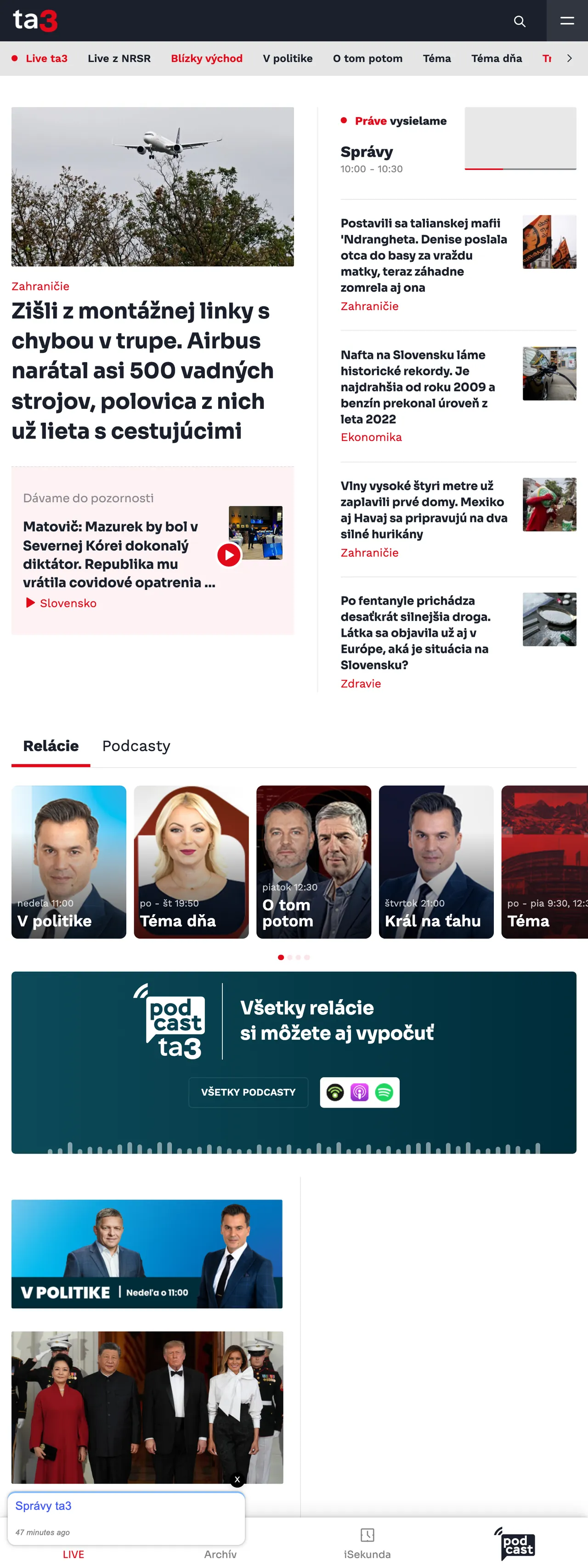 Screenshot of the TA3 front page