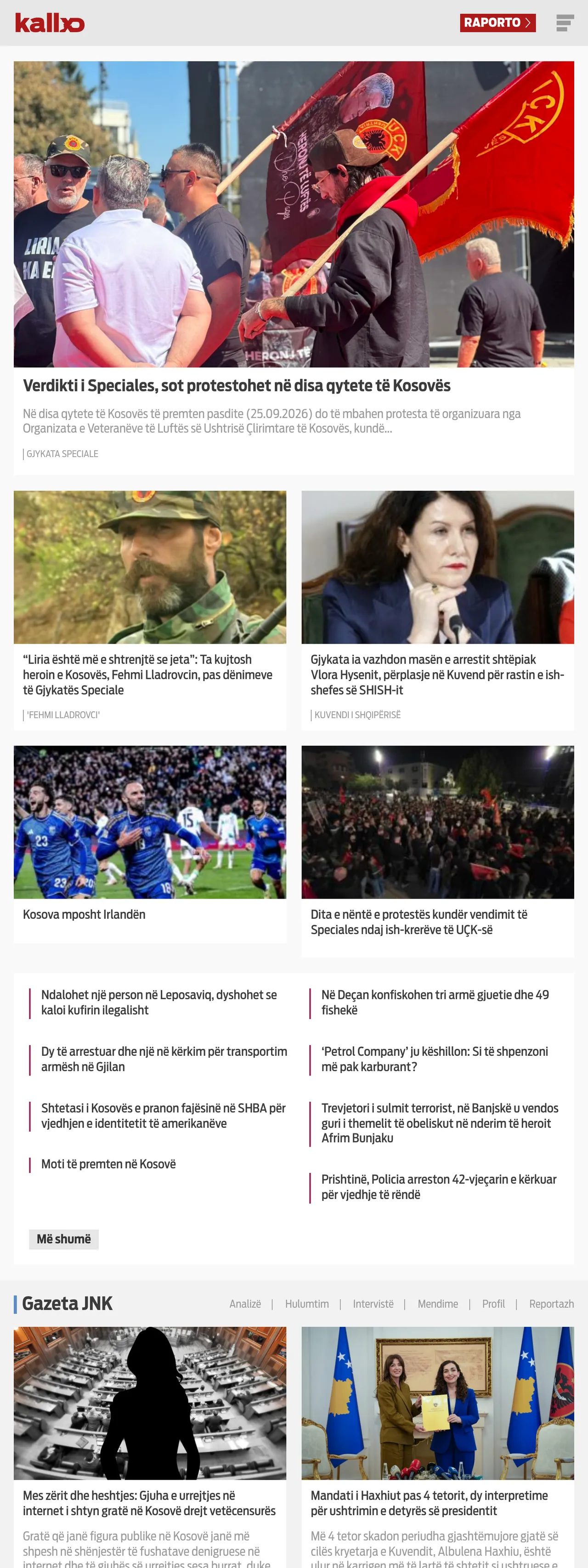Screenshot of the Kallxo front page