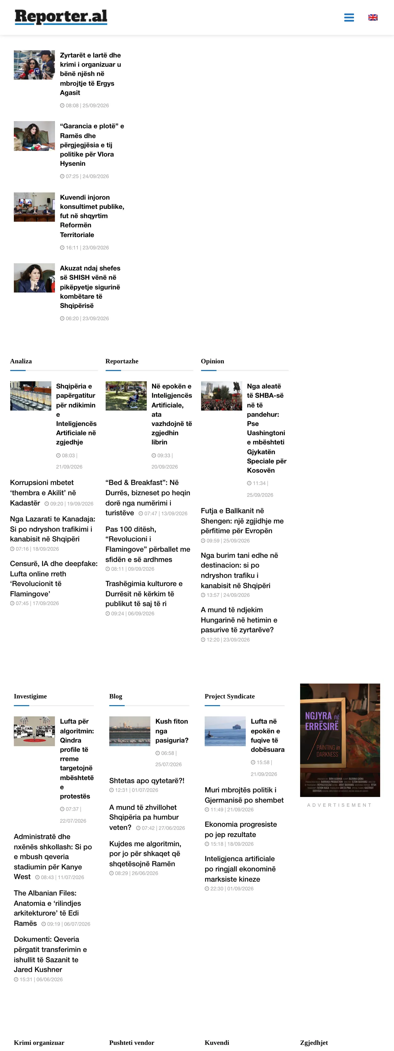 Screenshot of the Reporter.al front page