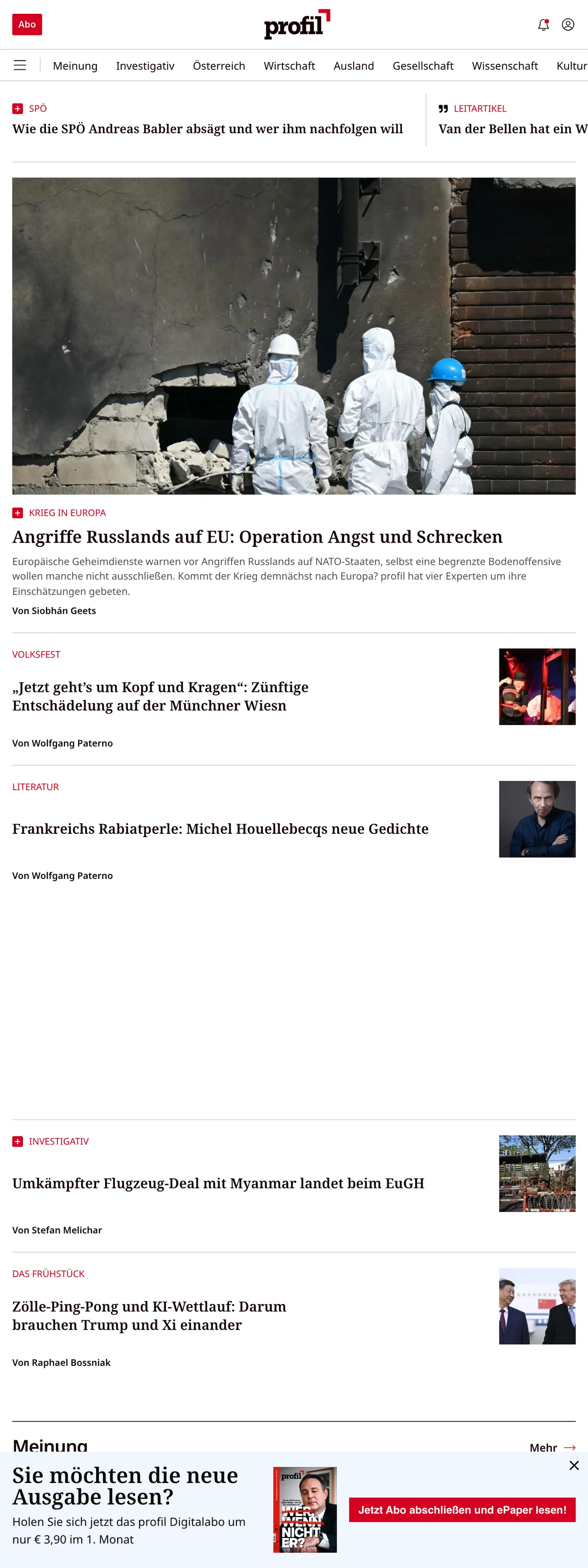 Screenshot of the profil front page