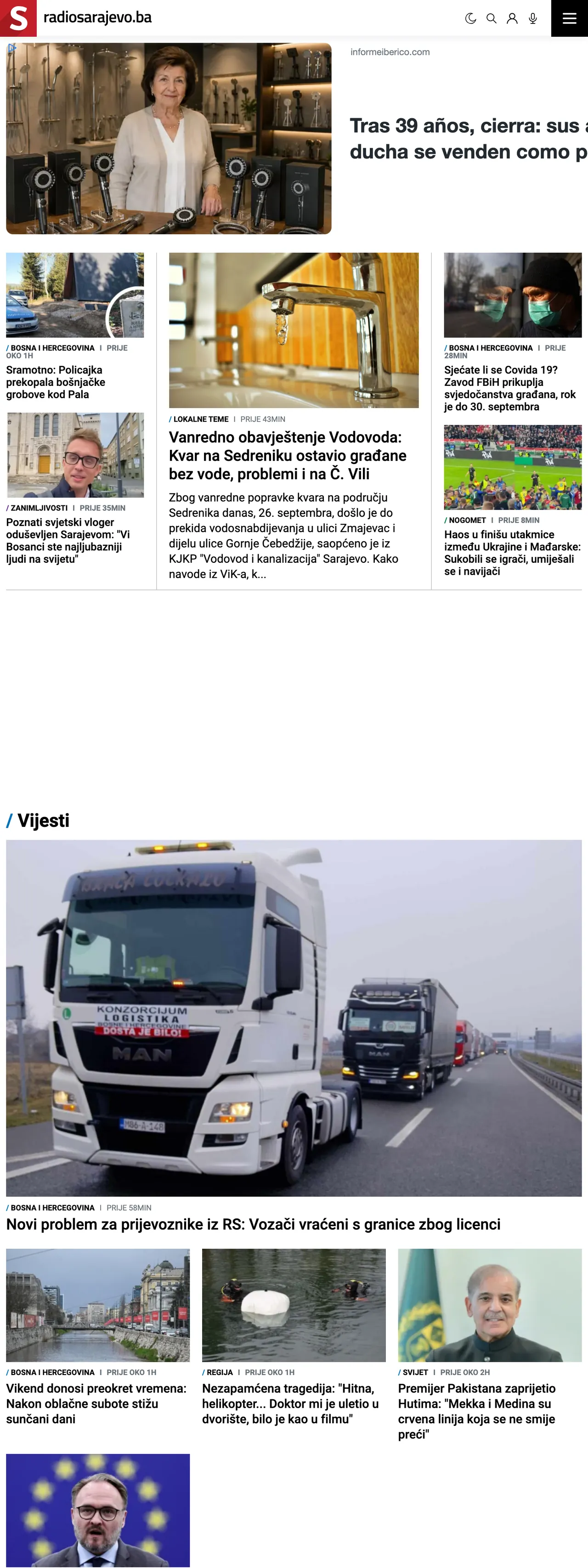 Screenshot of the Radio Sarajevo front page