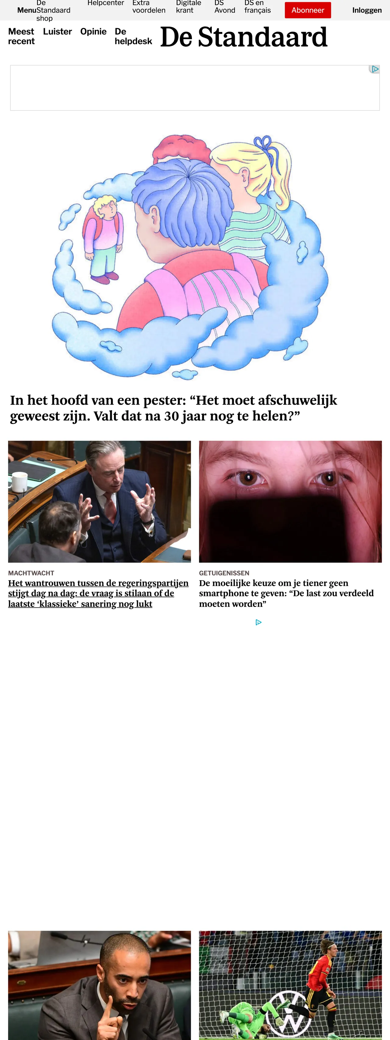 Screenshot of the De Standaard front page