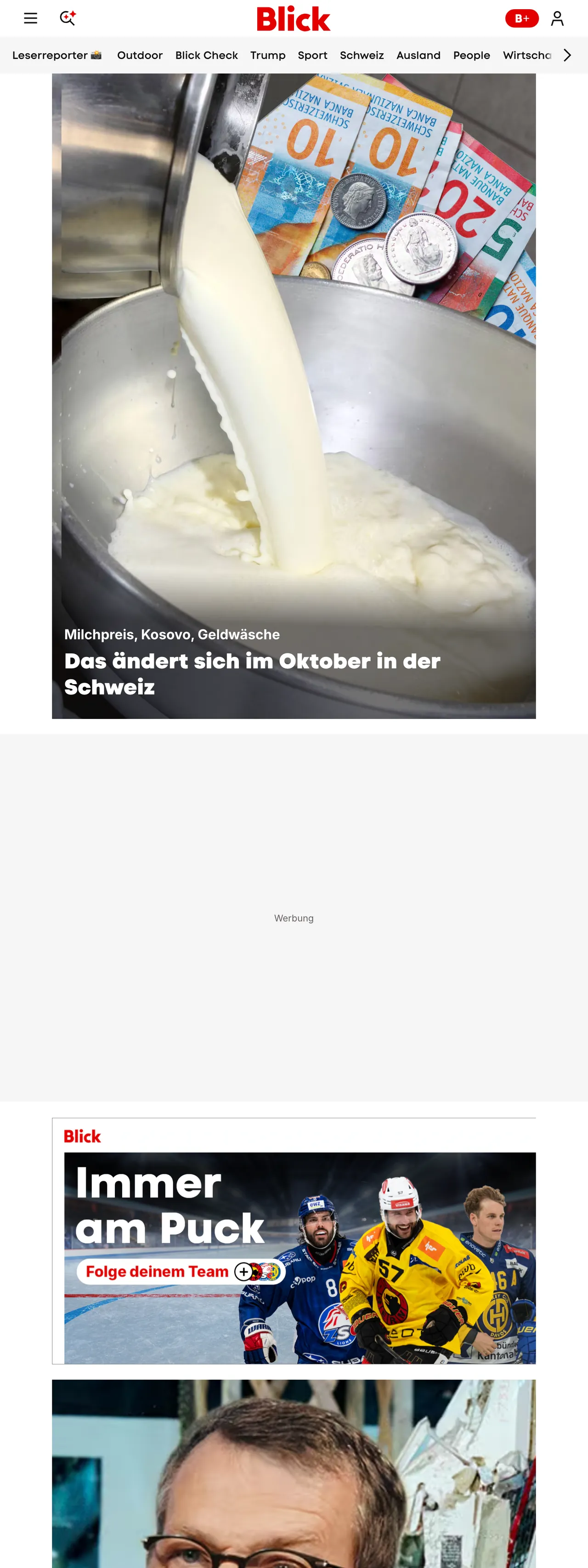 Screenshot of the Blick front page