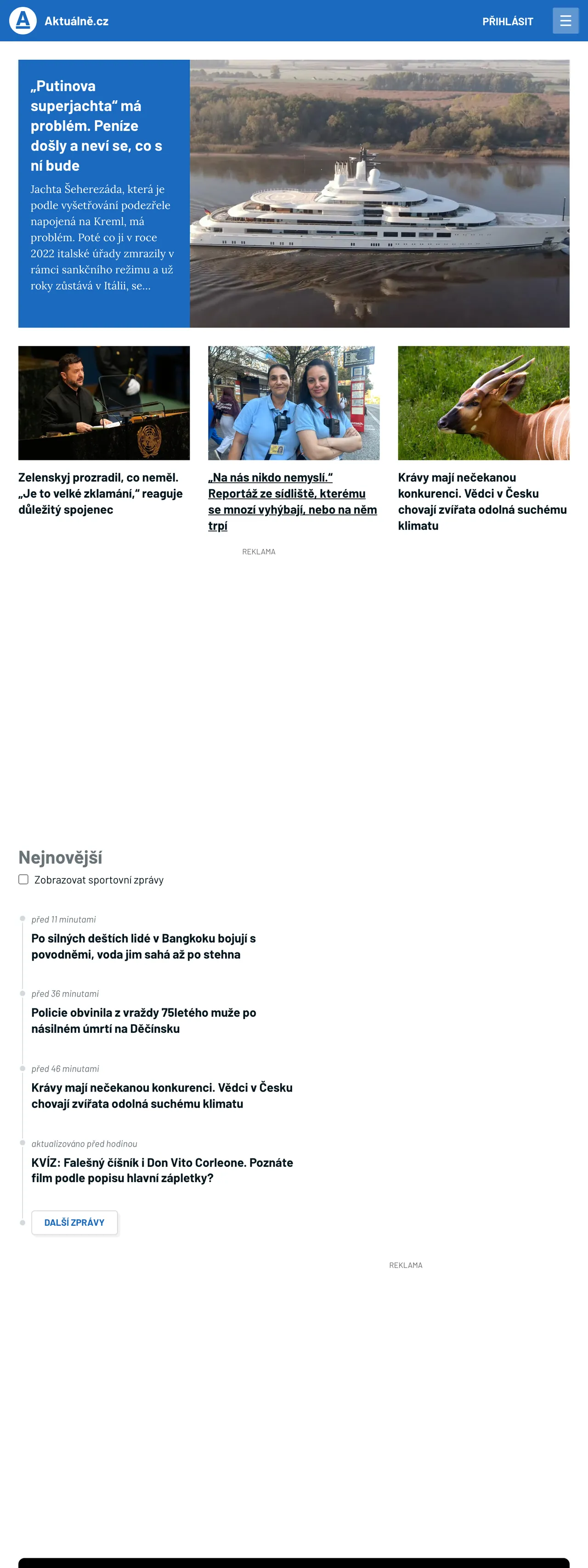 Screenshot of the Aktuálně.cz front page