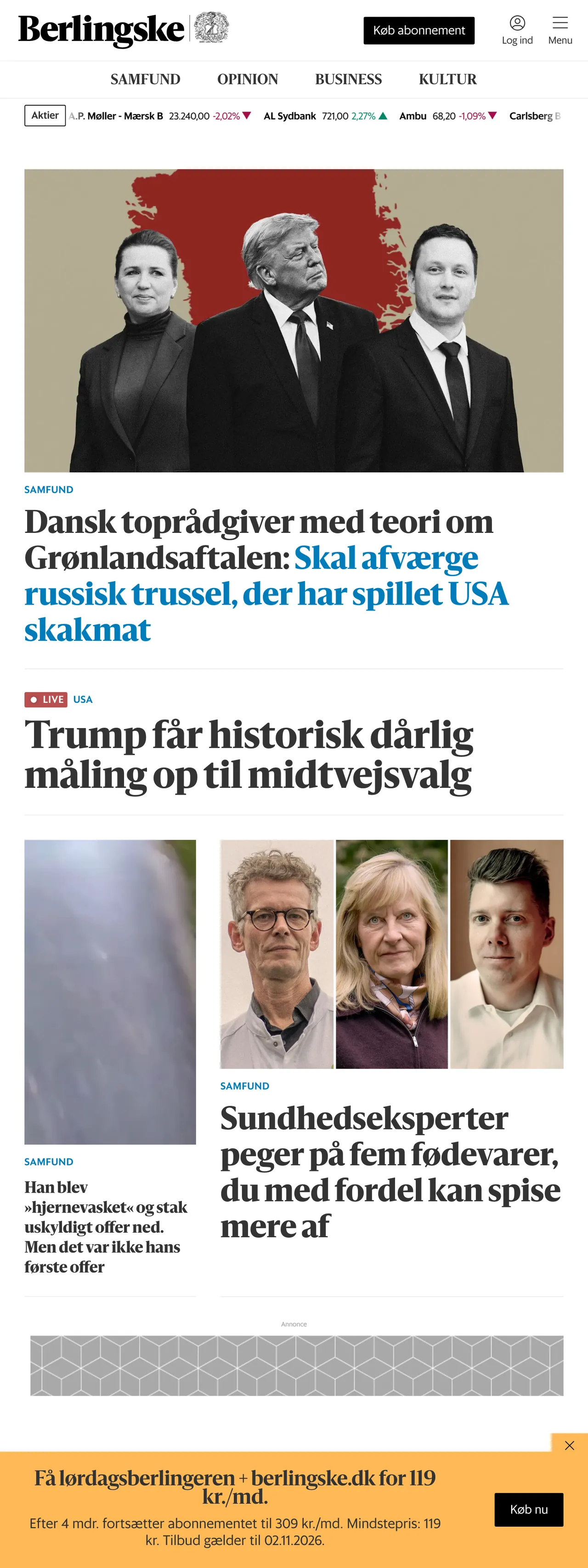 Screenshot of the Berlingske front page