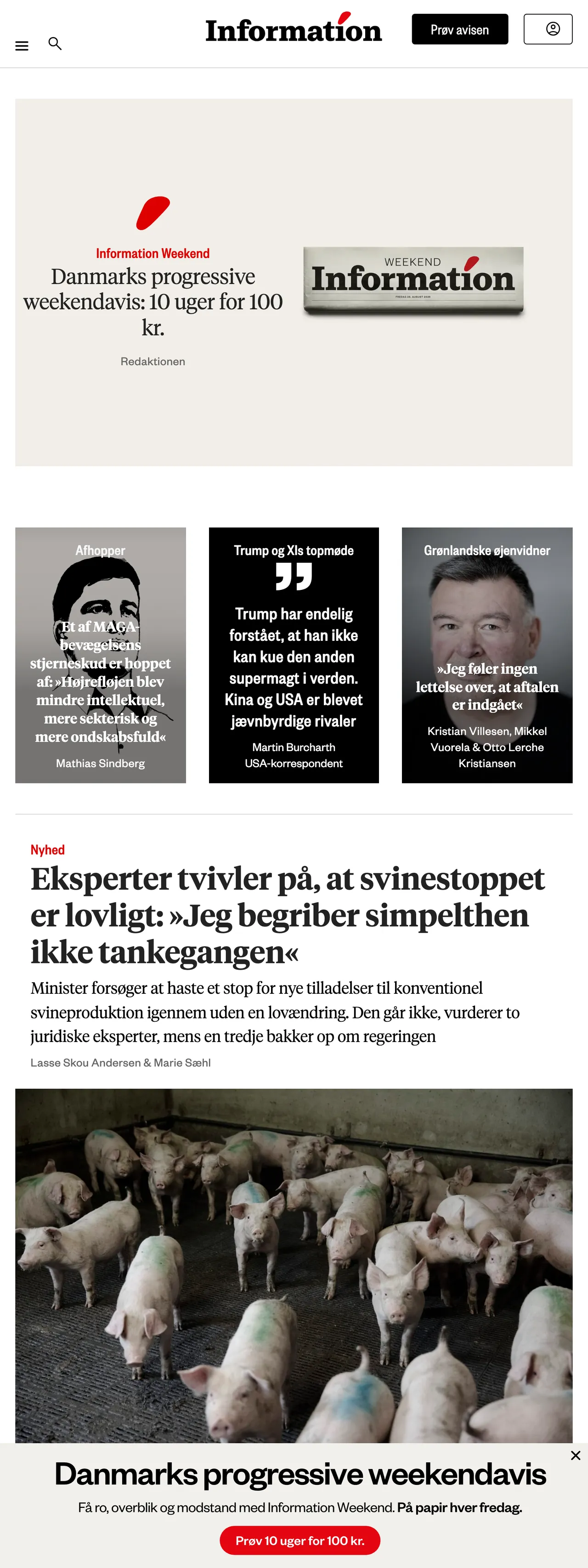 Screenshot of the Information front page