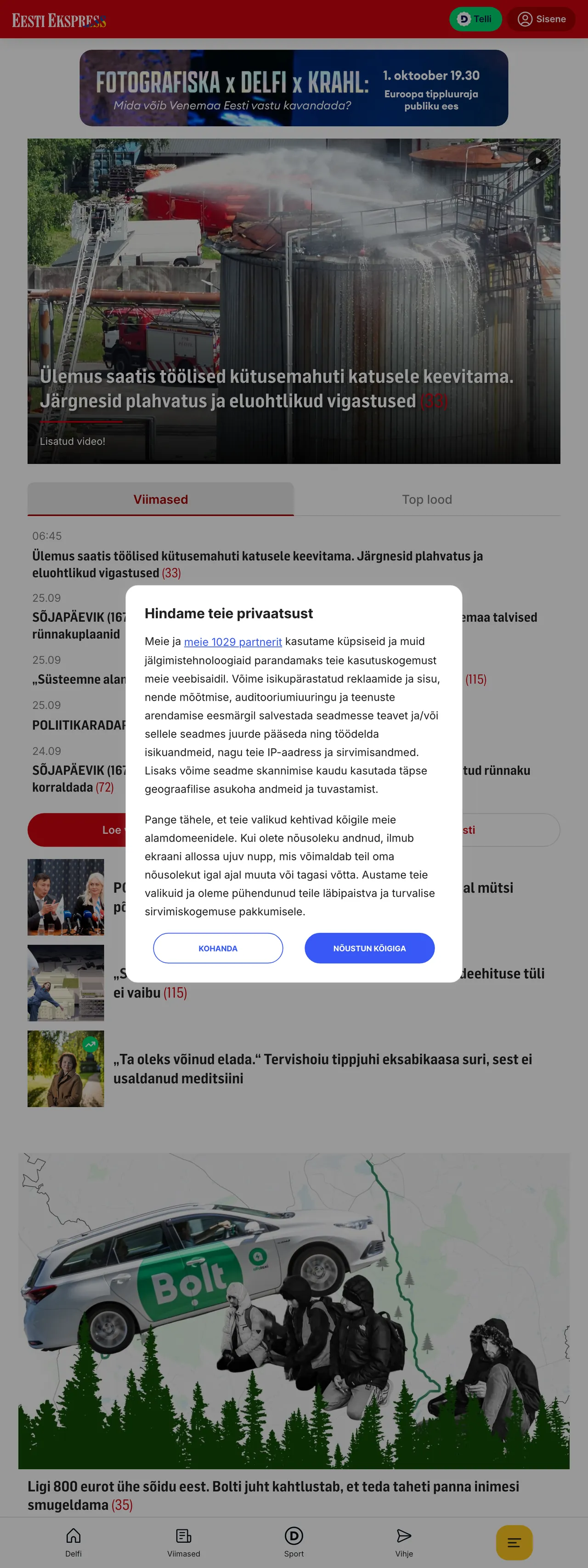 Screenshot of the Eesti Ekspress front page