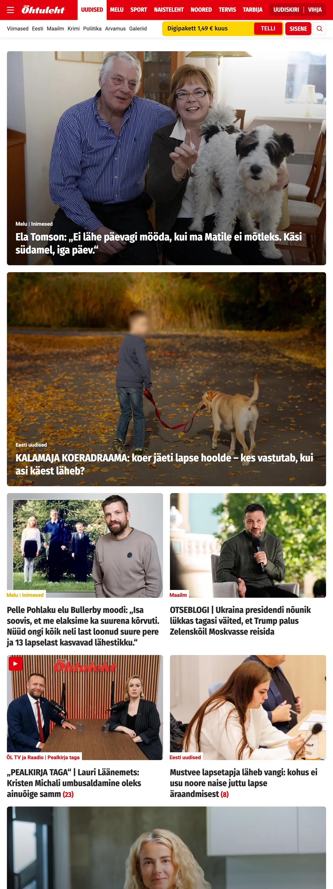 Screenshot of the Õhtuleht front page